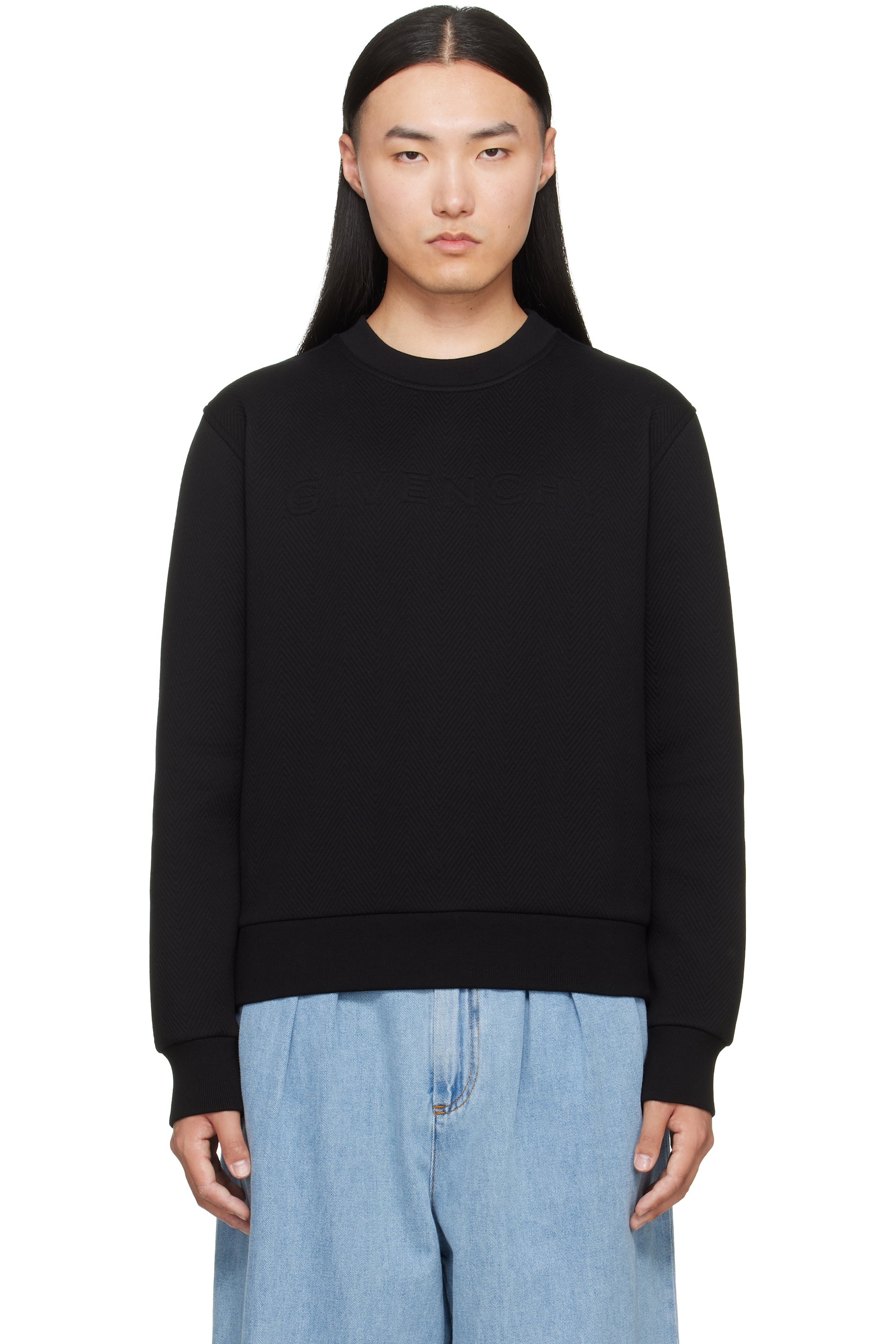 Givenchy - Pull molletonné noir à motif chevronné en jacquard