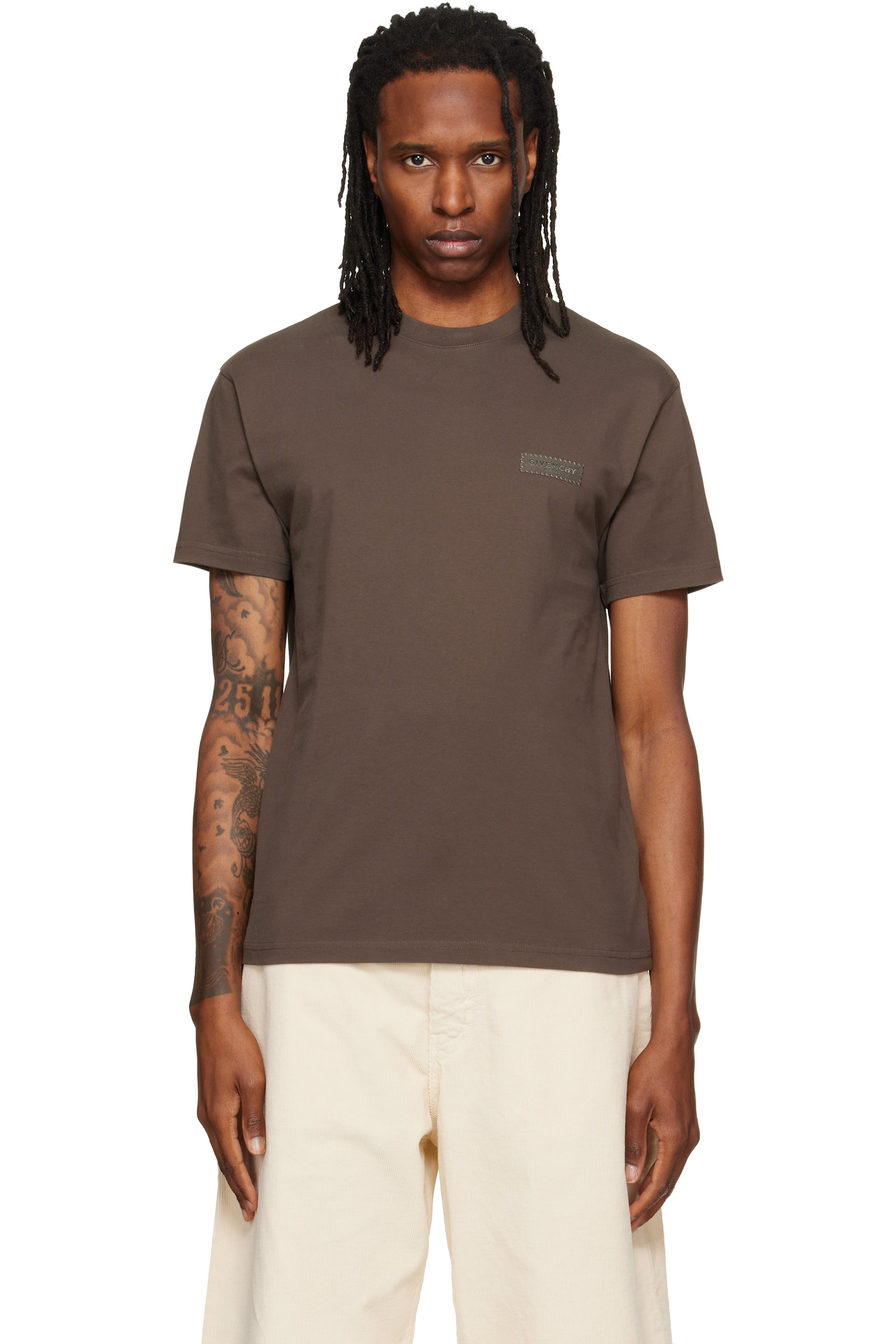 Givenchy - Brown 'Givenchy Paris' Gros Grain Cotton T-shirt