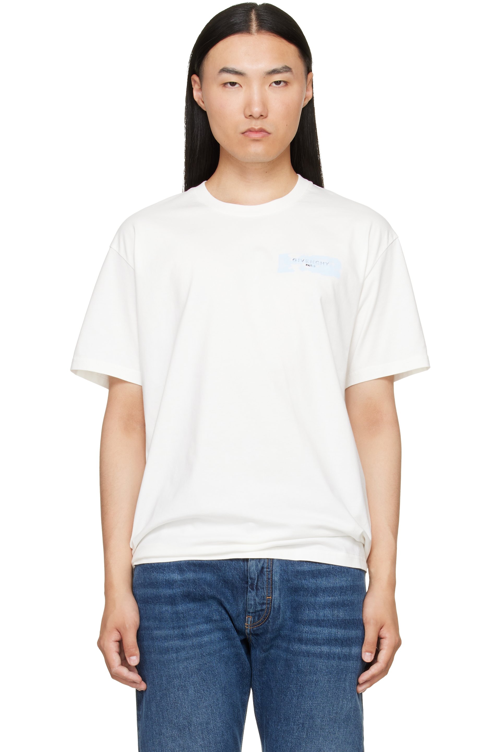 Givenchy - White 'Givenchy Paris Paint Print' Cotton T-shirt