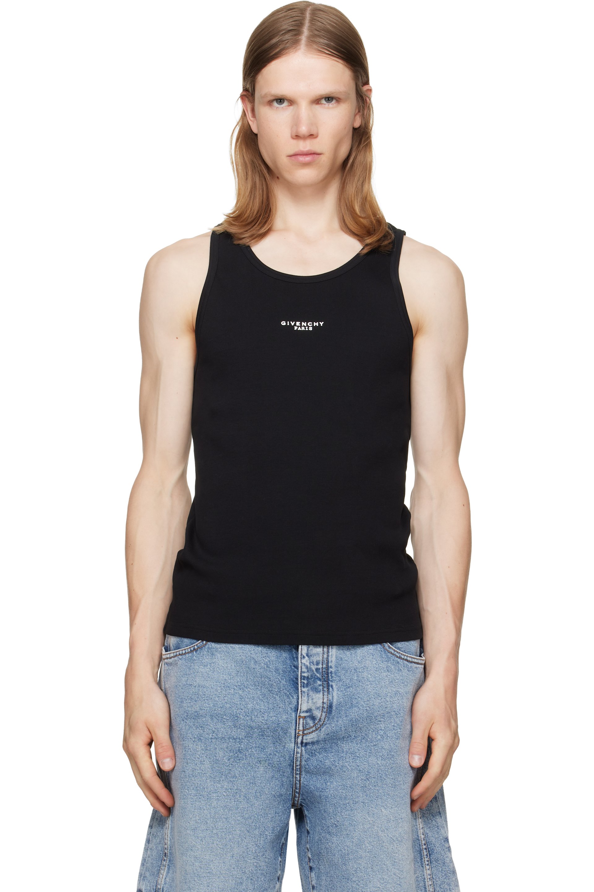 Givenchy - Black 'Givenchy Paris' Print Cotton Tank Top