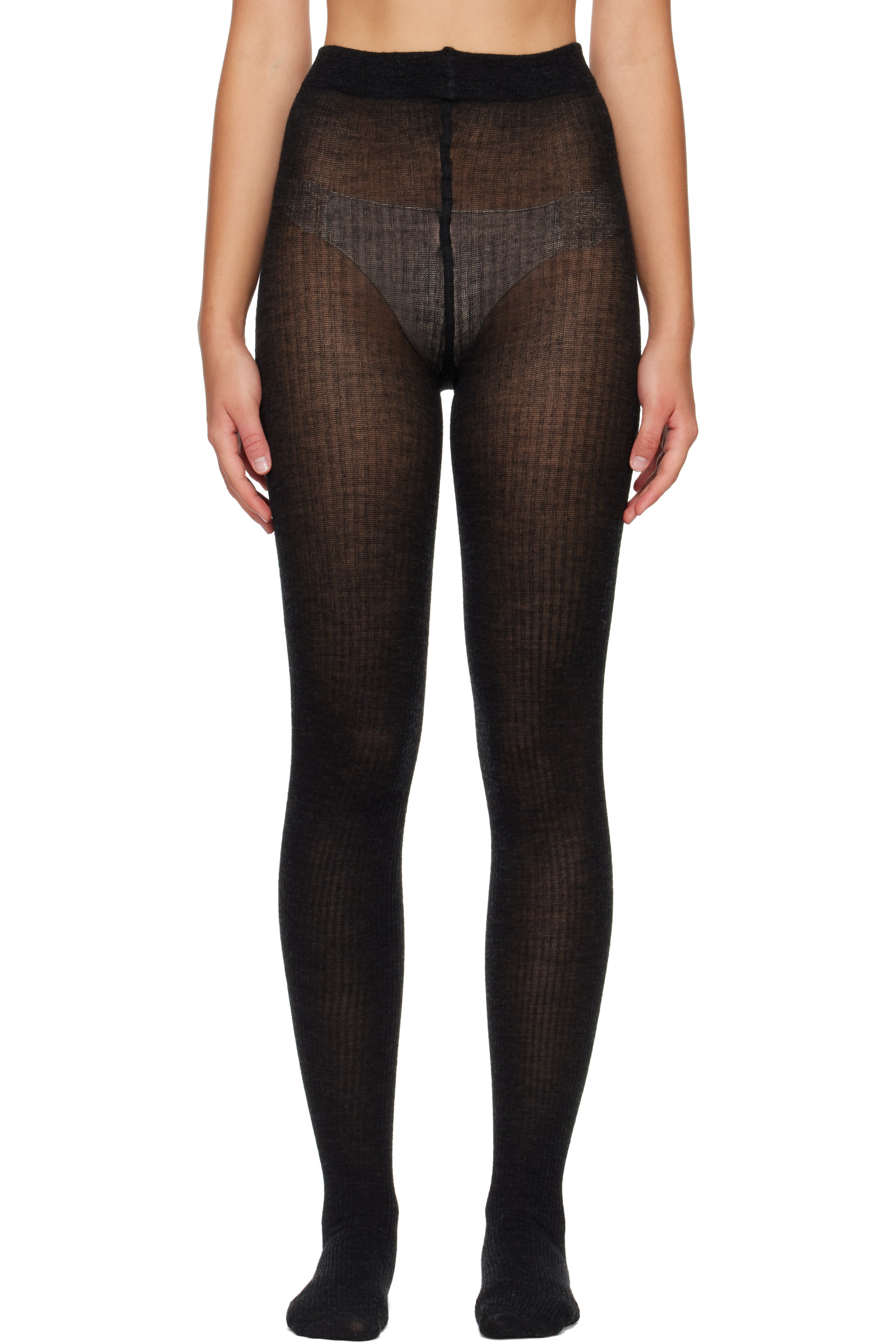 Swedish Stockings - Black Diana Ribbed Wool Tights