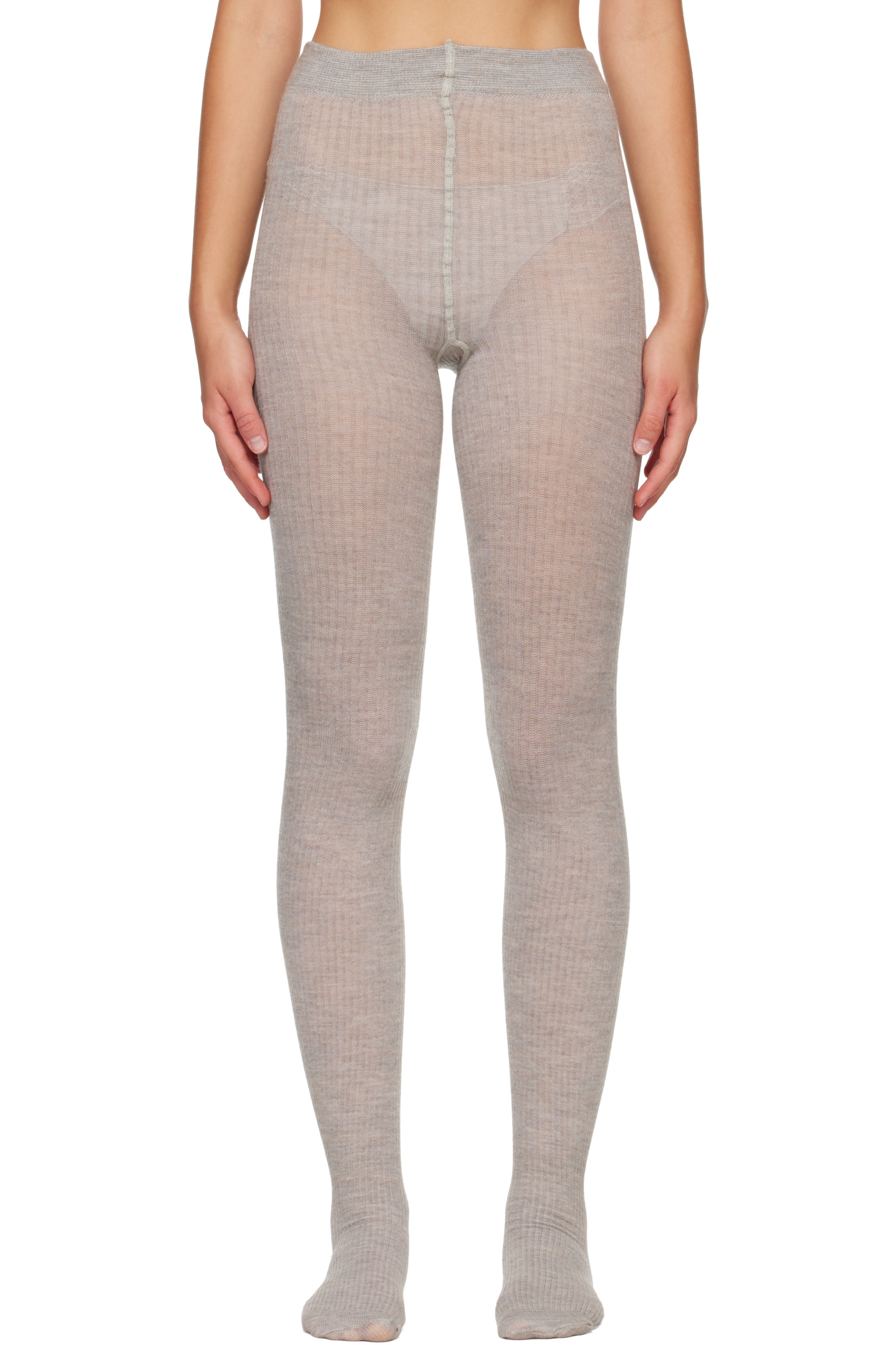 Swedish Stockings - Beige Diana Ribbed Wool Tights