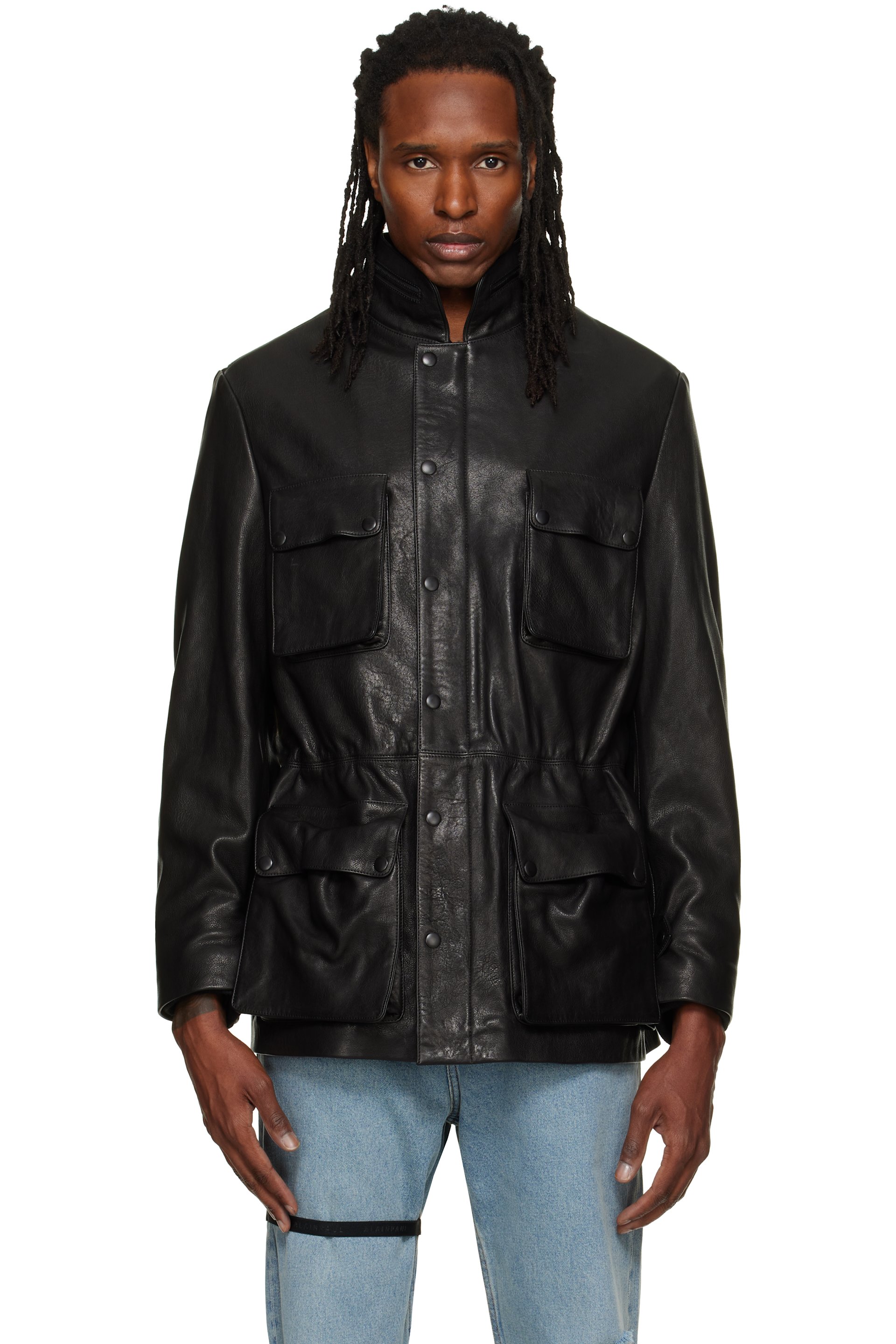 ALAINPAUL - Black Multi Pocket Leather Jacket