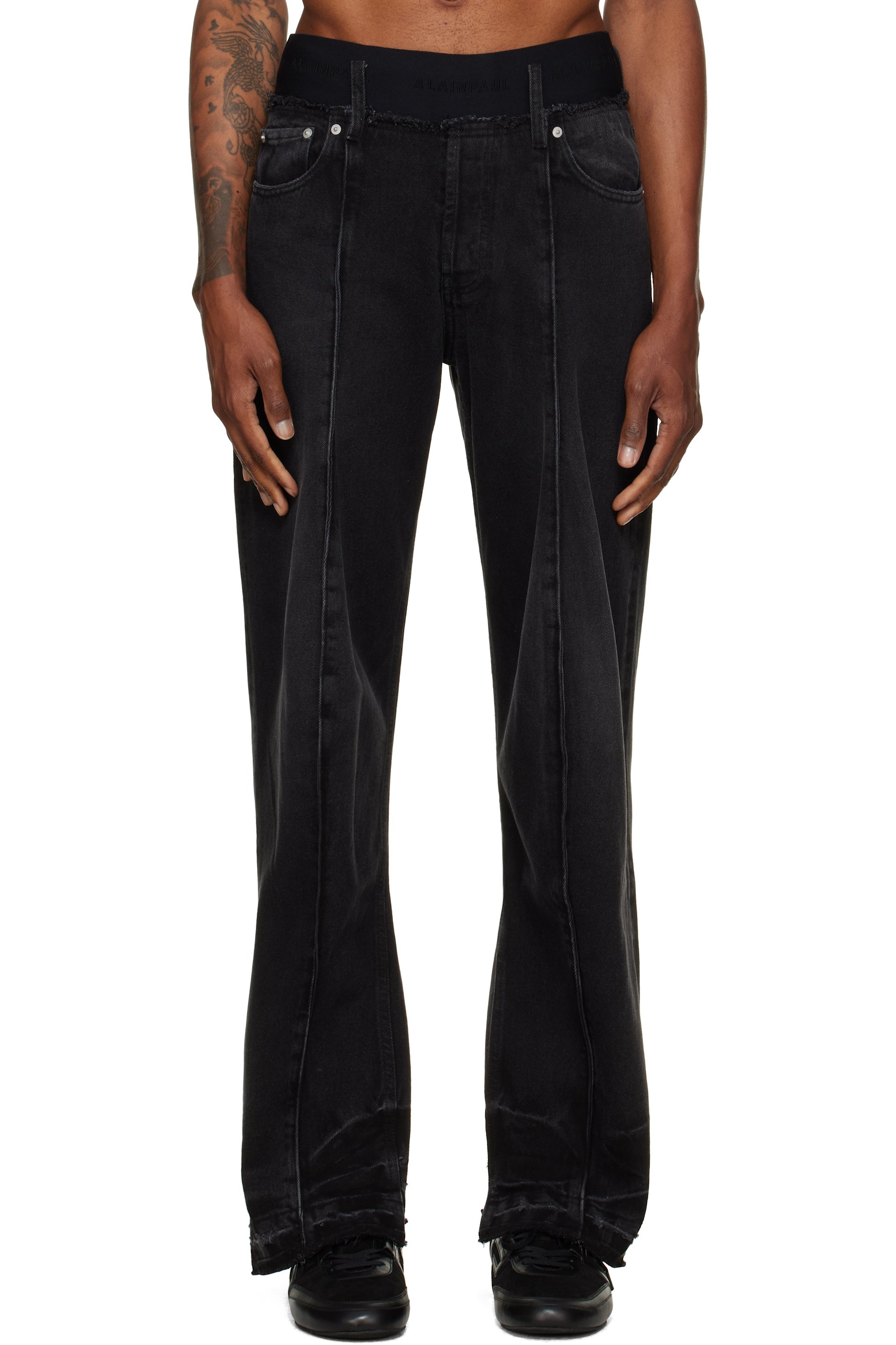 ALAINPAUL - Black Elasticated Waist Knee Shape Jeans