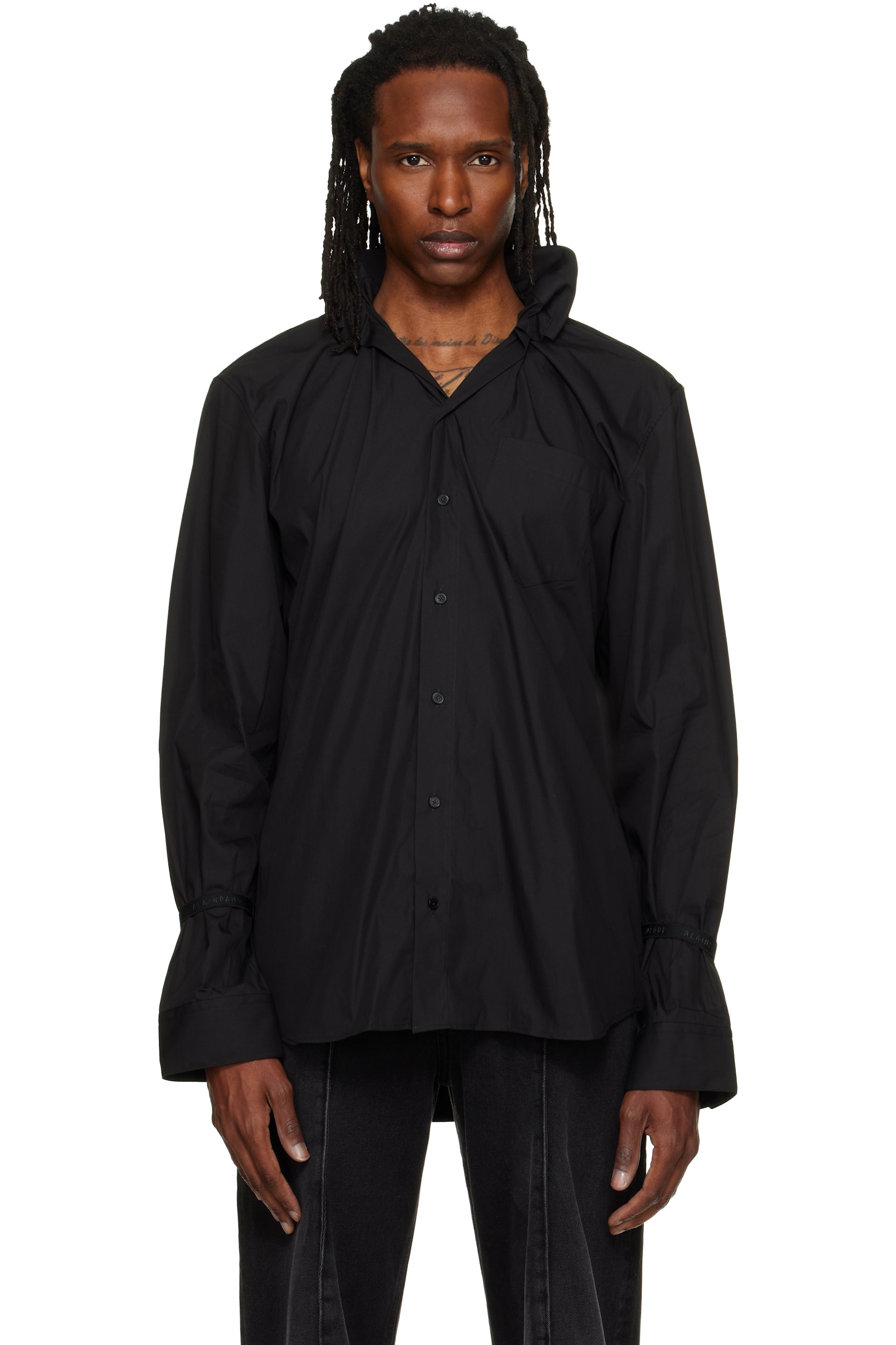 ALAINPAUL - Black Elasticated Collar Shirt