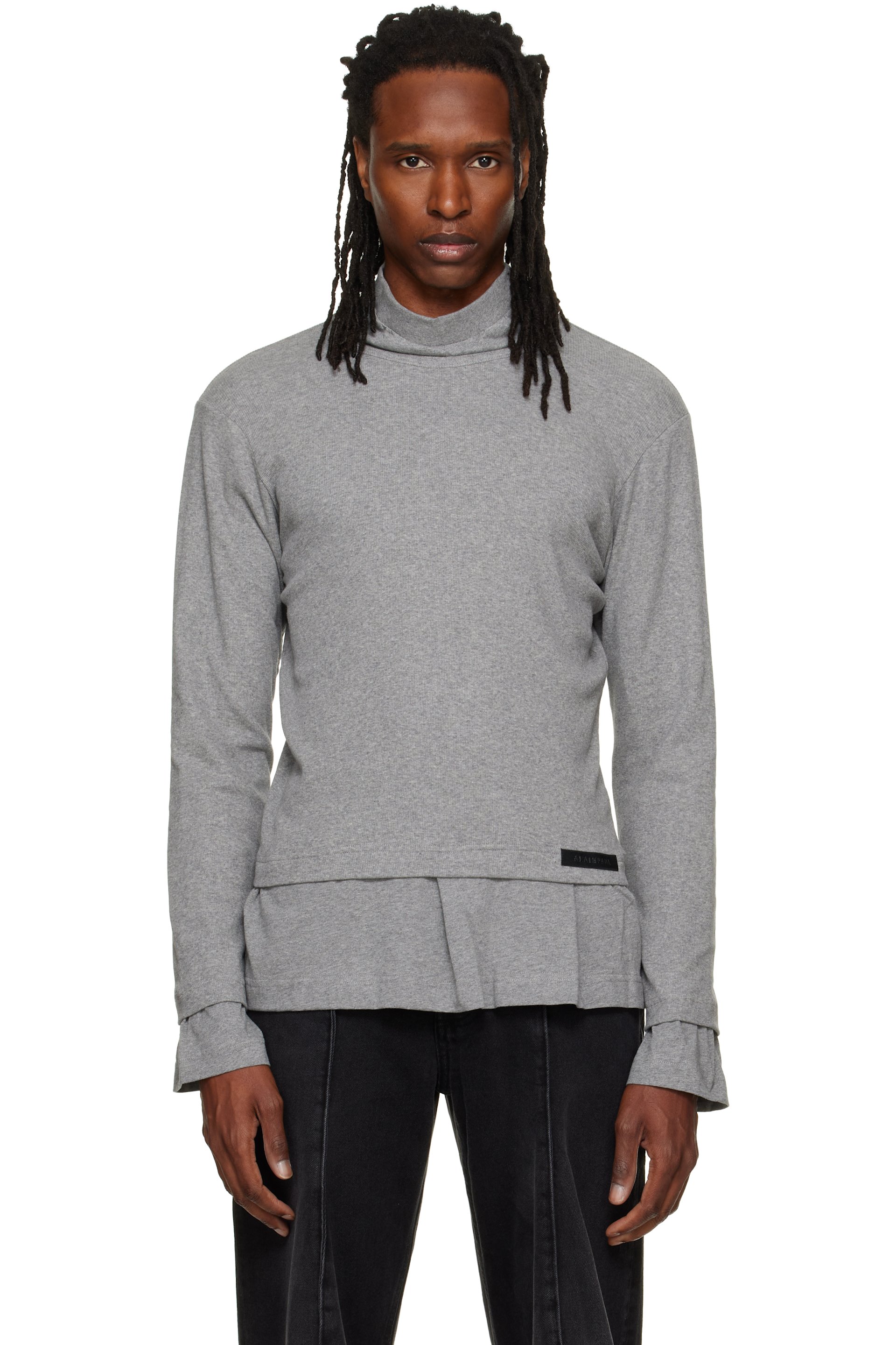 ALAINPAUL - Gray High Neck Layered T-shirt