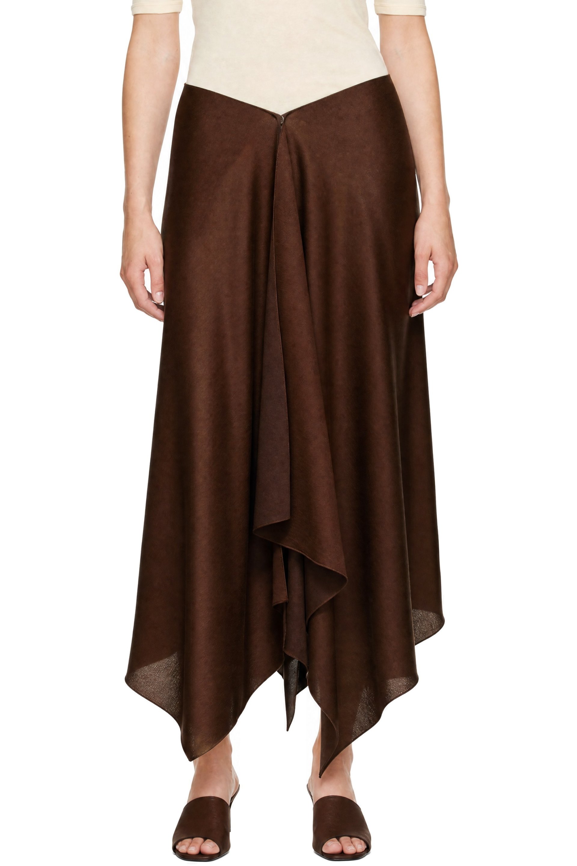 BAMBOU ROGER KWONG - Brown Hairy Melange Double Piqué Jersey Midi Skirt