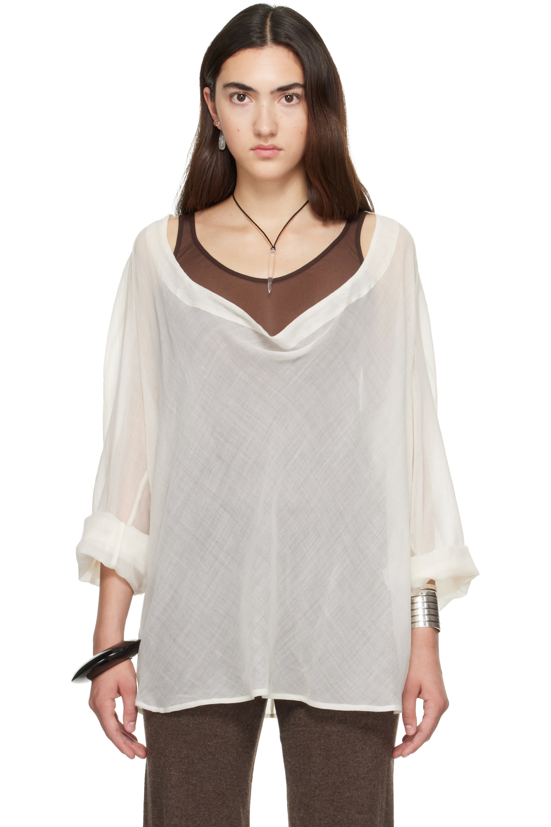 BAMBOU ROGER KWONG - Chemisier Etamine blanc cassé en gaze transparent de laine