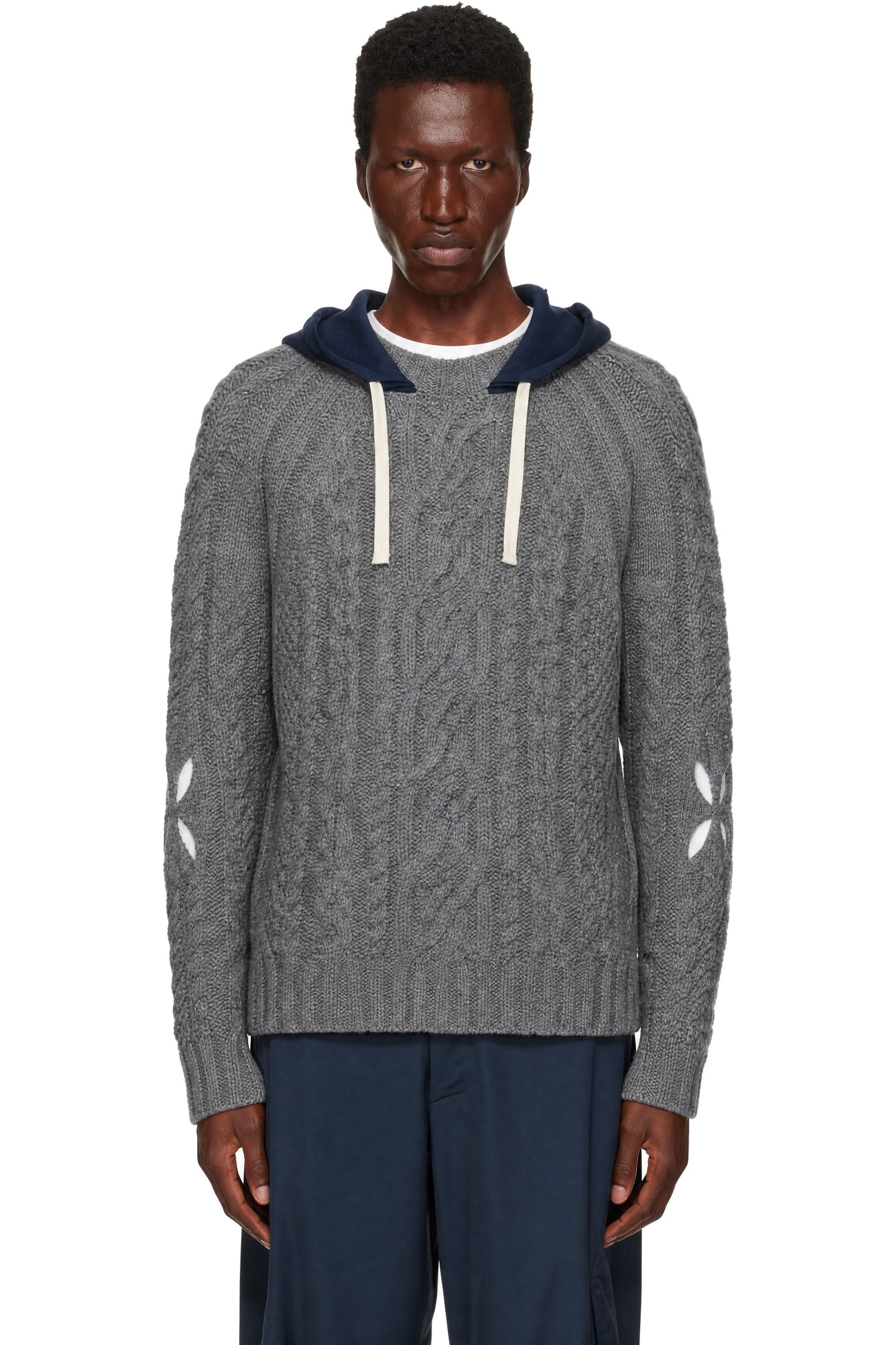 Stefan Cooke - Gray Hooded Cable Sweater