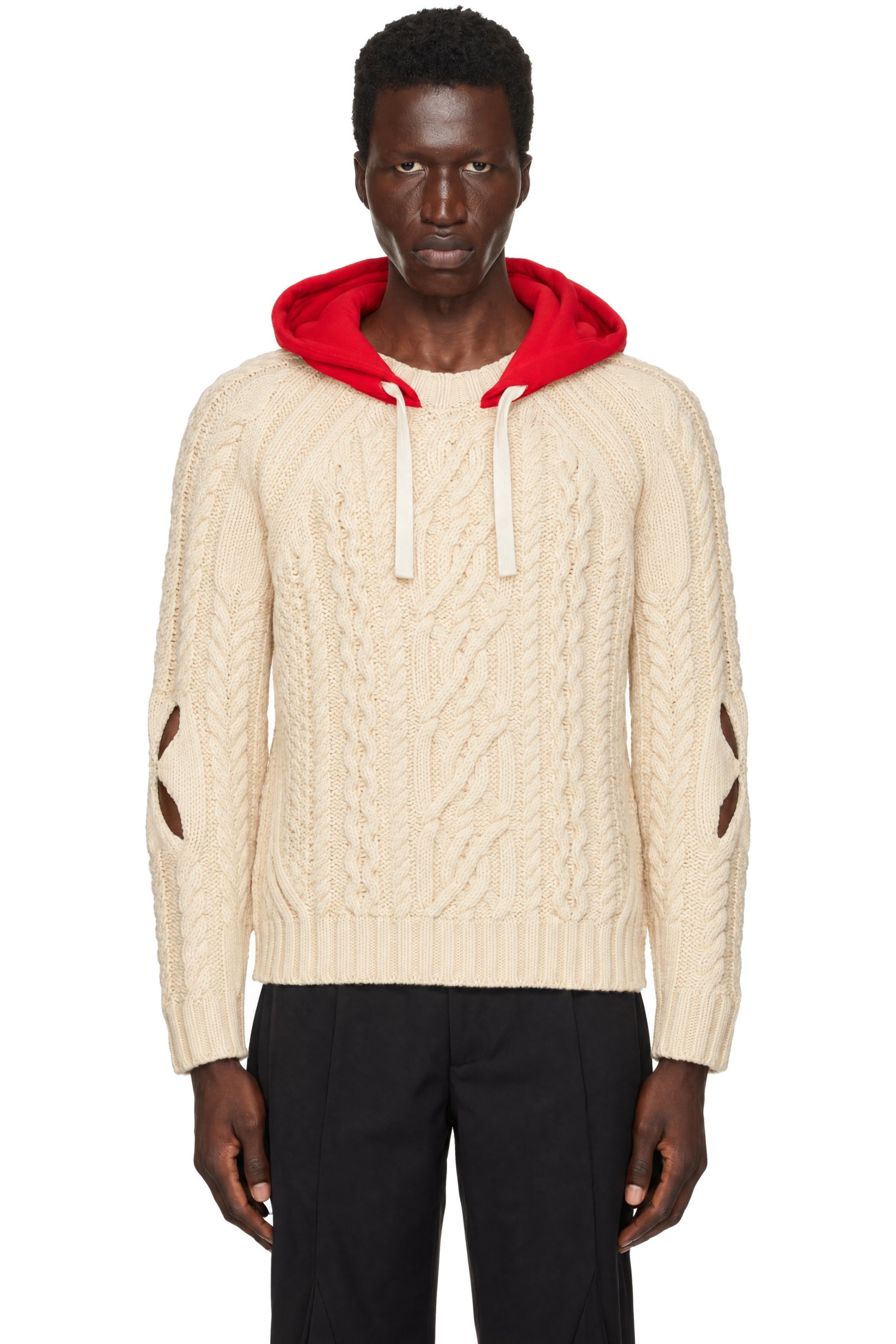 Stefan Cooke - Pull beige en tricot câblé à capuche