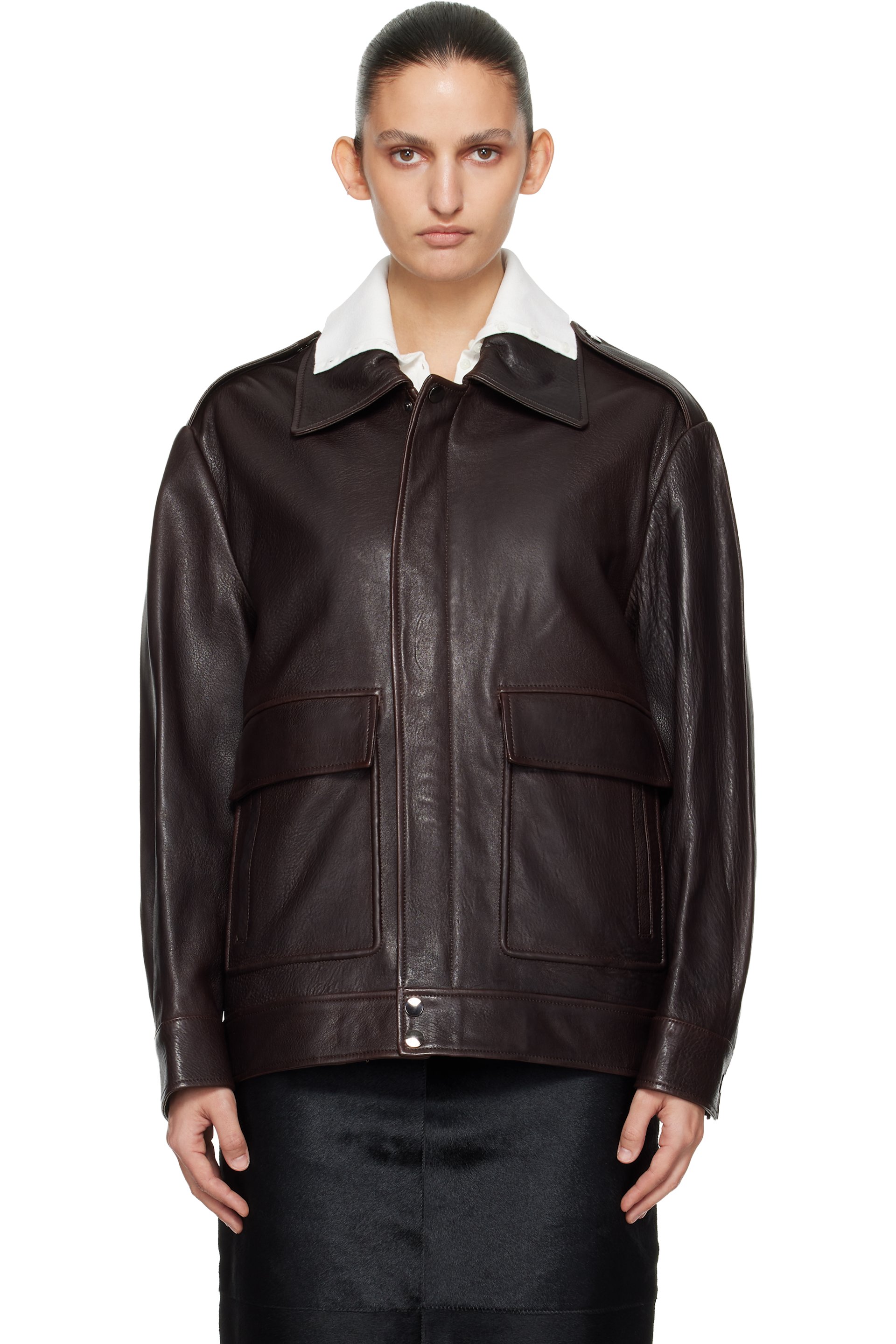Nour Hammour - Blouson Drey 'The It Girl' brun en cuir