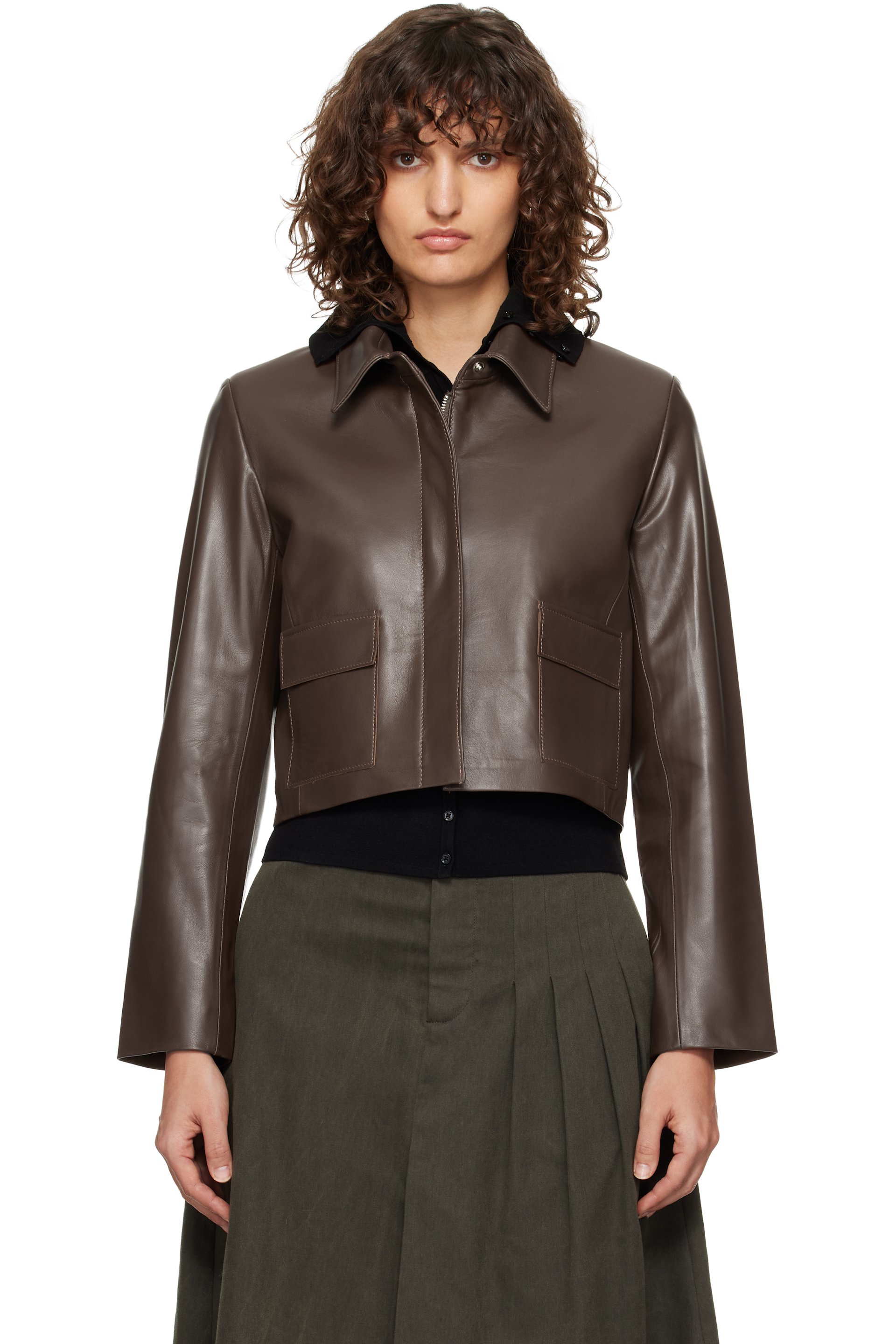 Nour Hammour - Blouson ajusté Bleeker brun en cuir