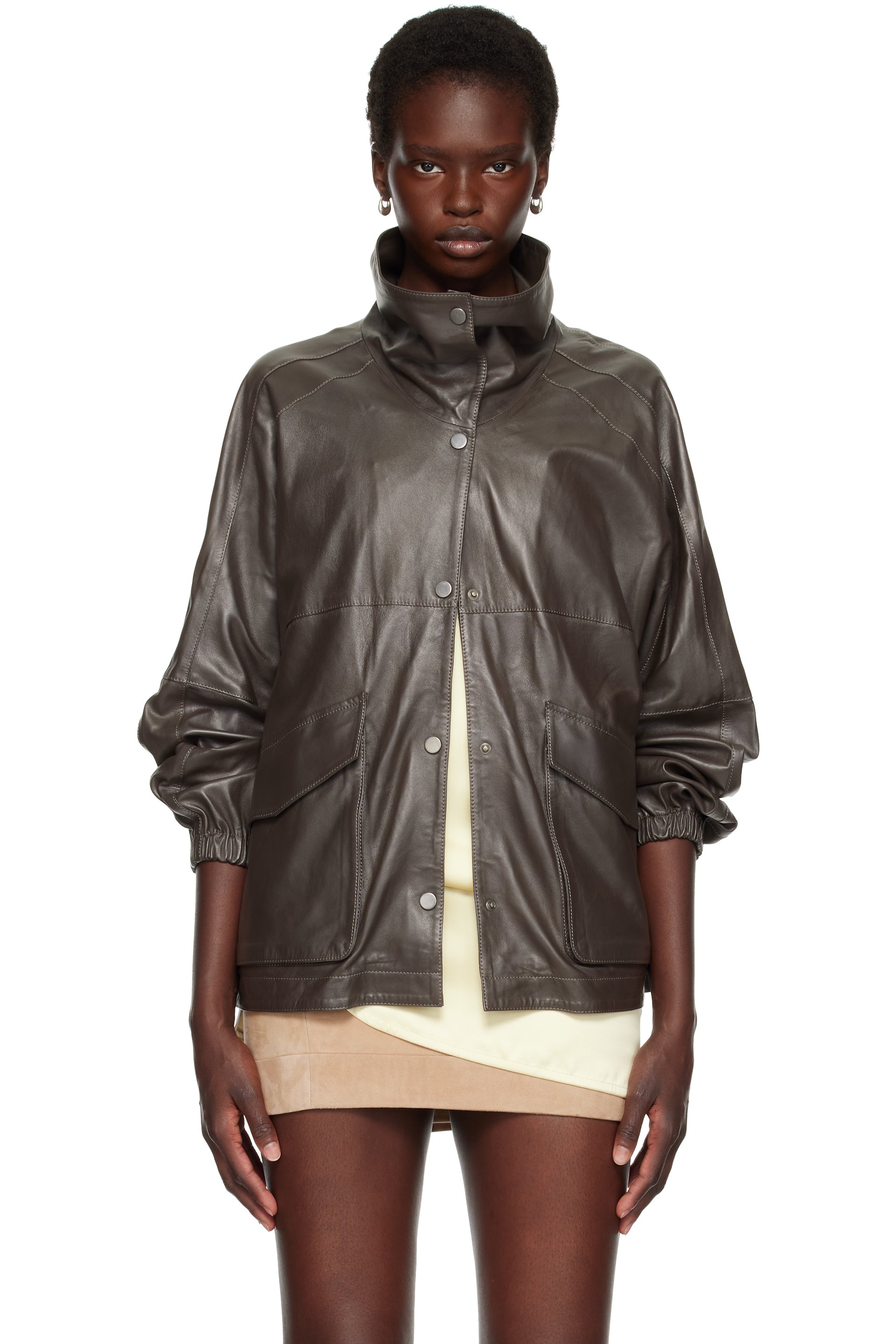 Nour Hammour - Taupe Anorak Leather Jacket