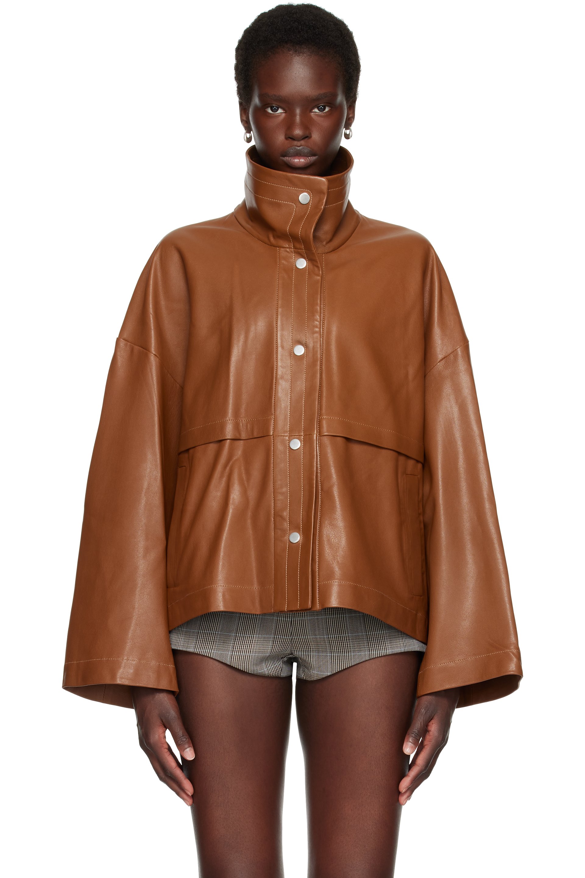 Nour Hammour - Tan Park Leather Jacket