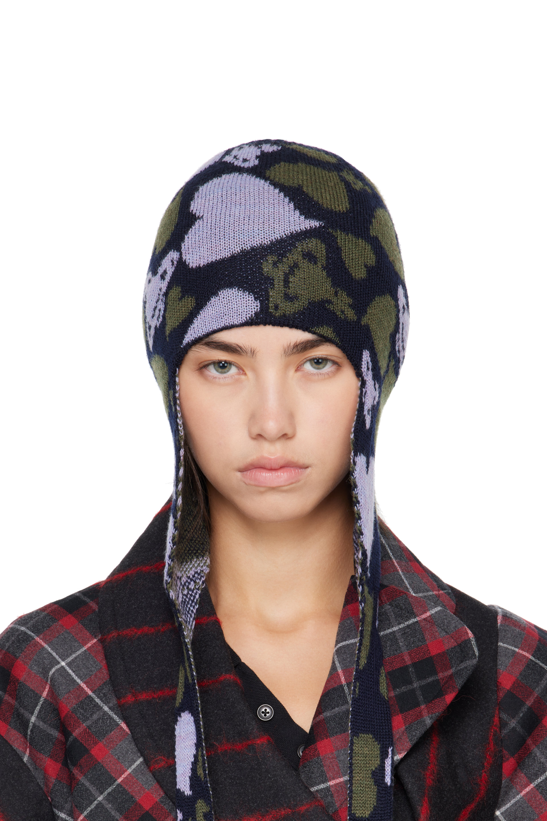 Vivienne Westwood - Khaki & Purple Ear Flap Beanie