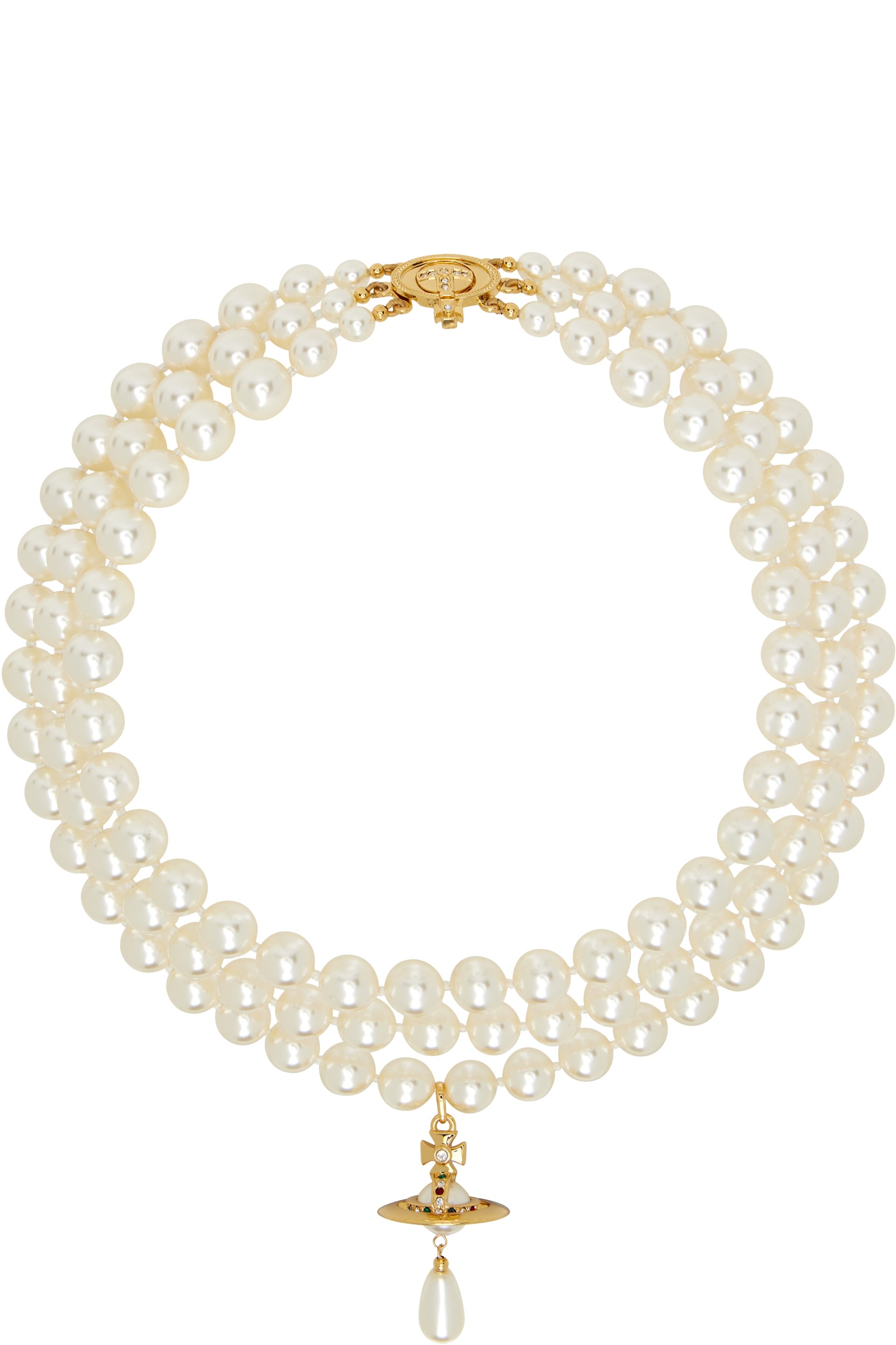 Vivienne Westwood - Three Row Faux Pearl Drop Choker