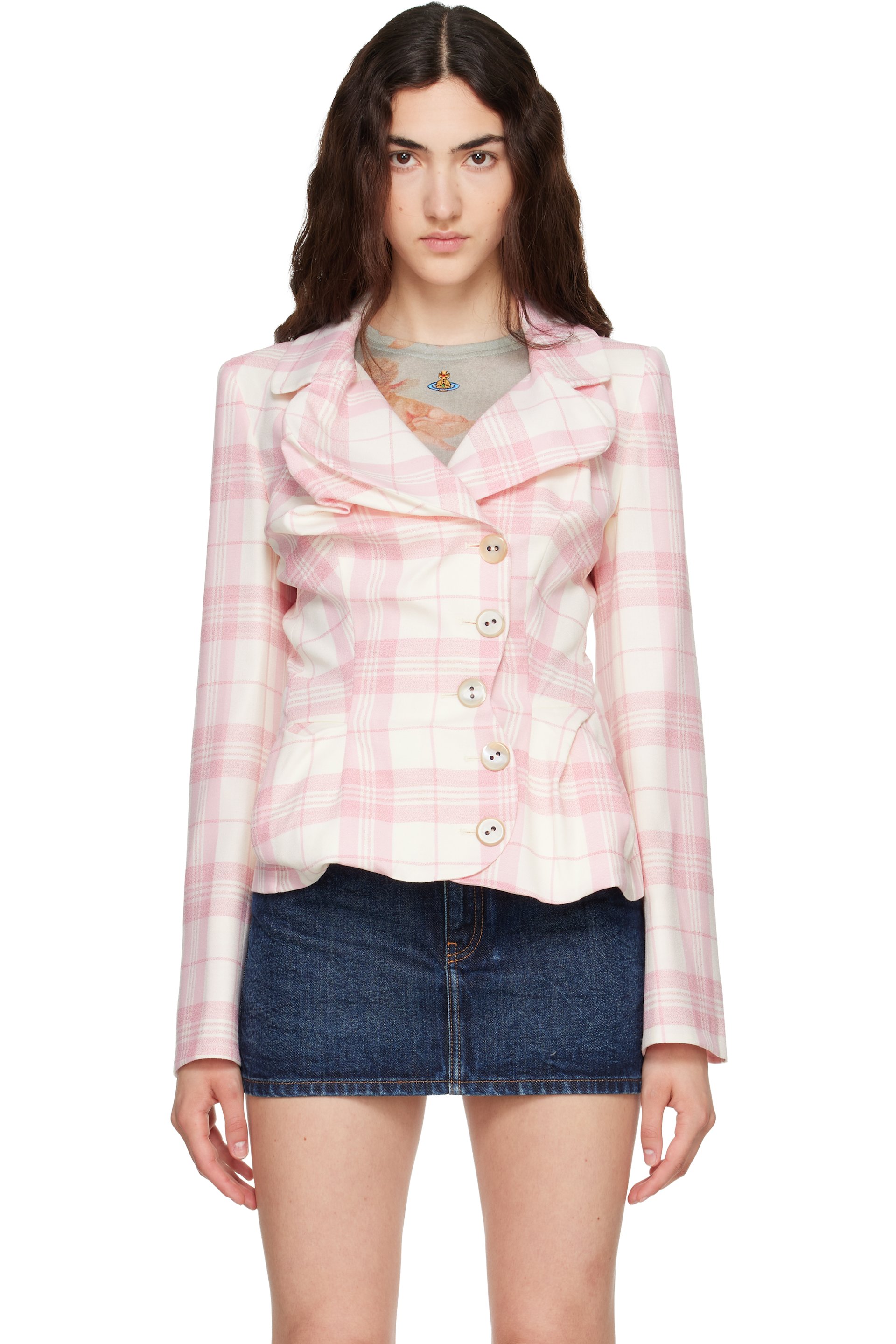 Vivienne Westwood - Pink & Off-White Drunken Tailored Blazer