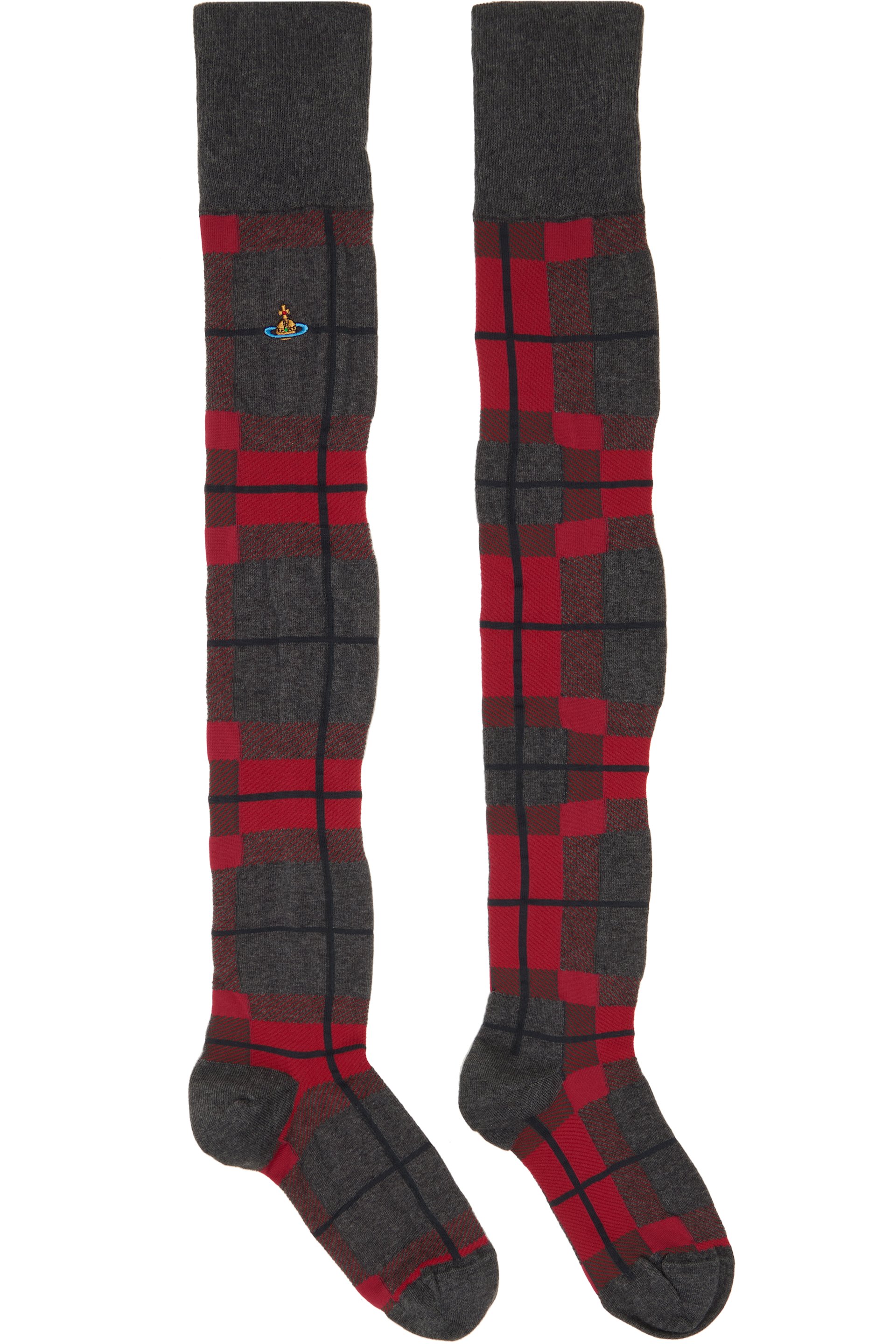 Vivienne Westwood - Gray & Red Locharron Over The Knee Socks