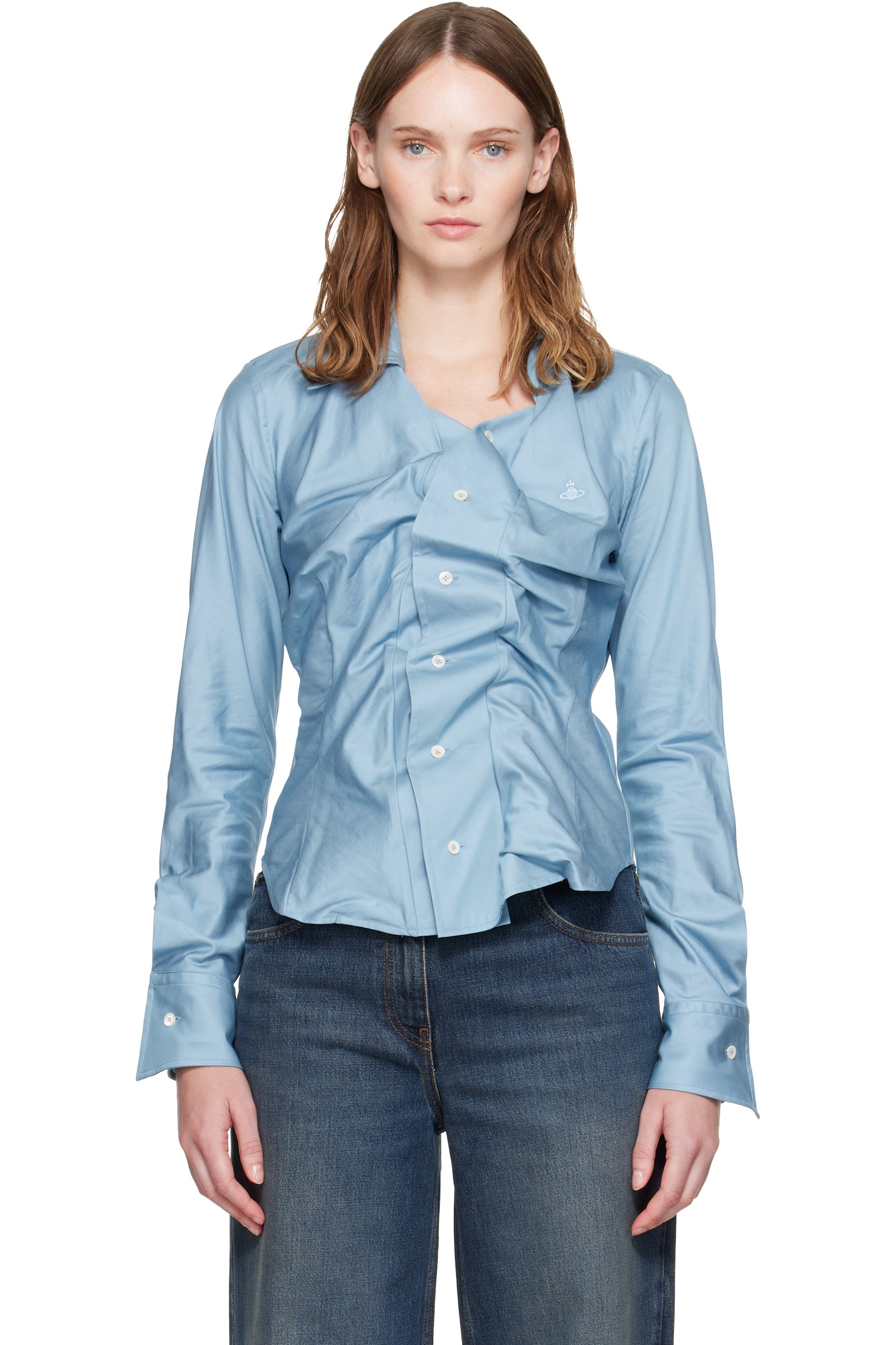 Vivienne Westwood - Blue Heritage Twill 'Drunken Shirt' Blouse