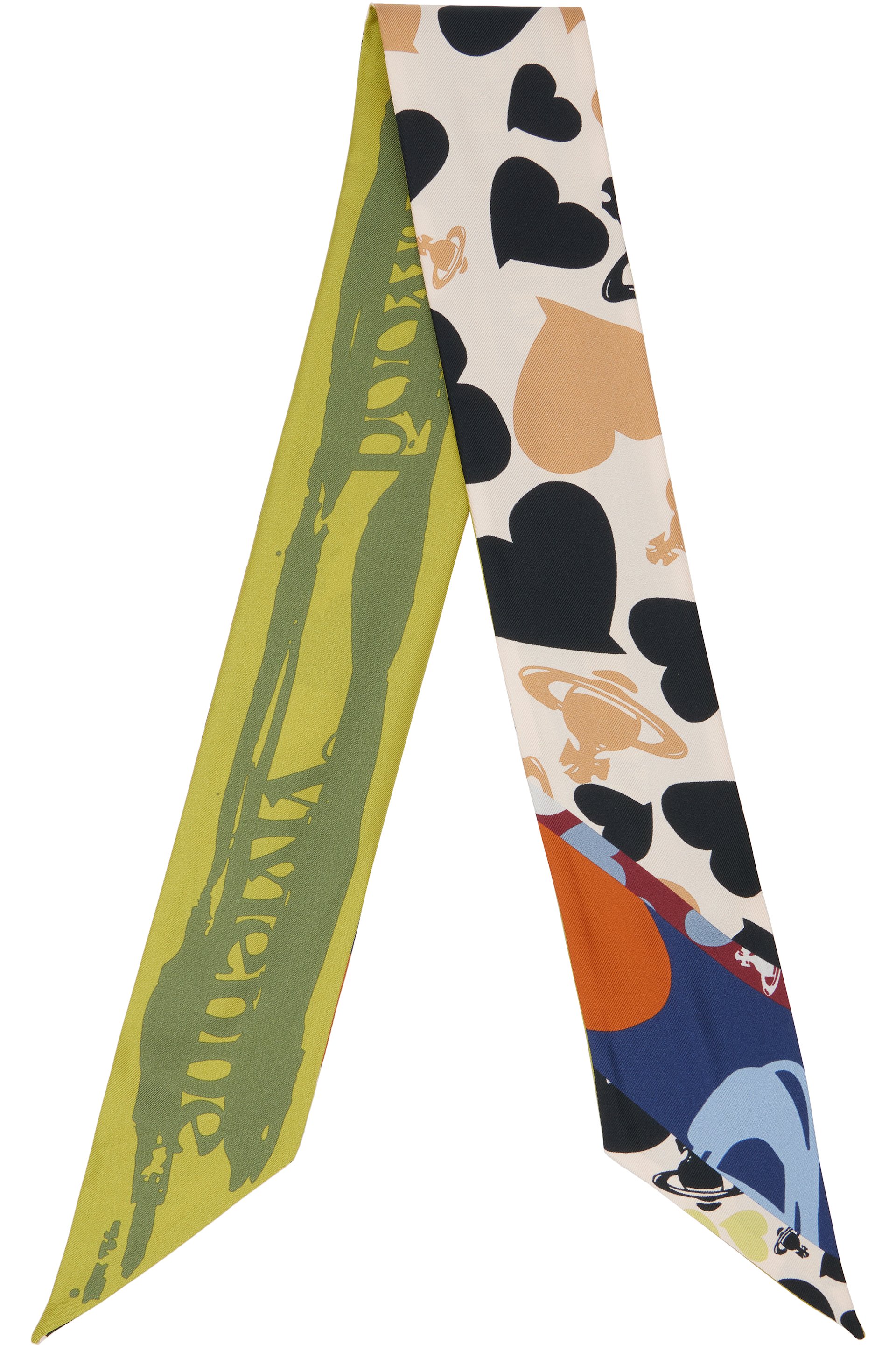 Vivienne Westwood - Beige & Green Hearts & Orbs Twilly Skinny Scarf