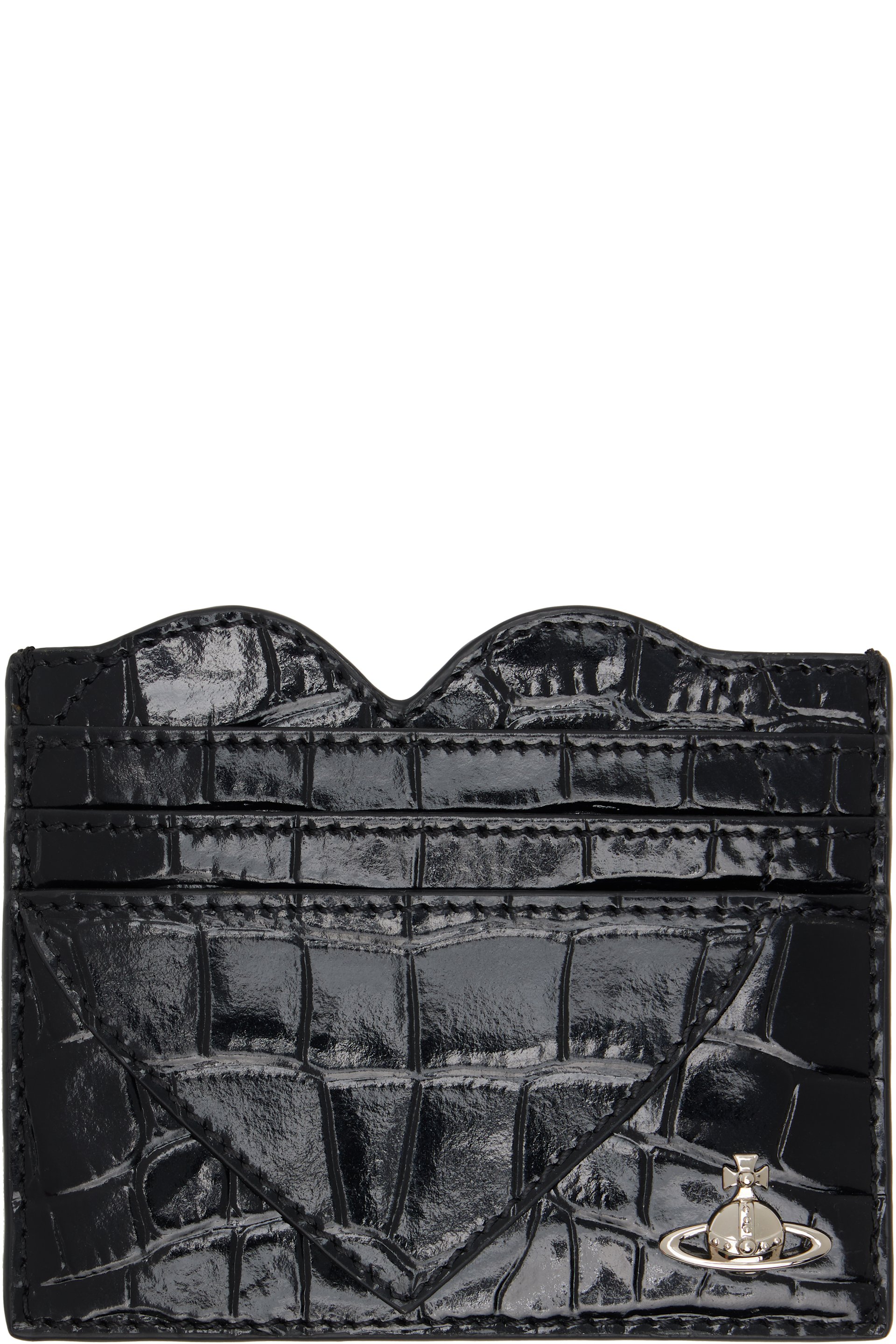Vivienne Westwood - Porte-carte noir en cuir gaufré façon croco à appliqué en forme de cœur