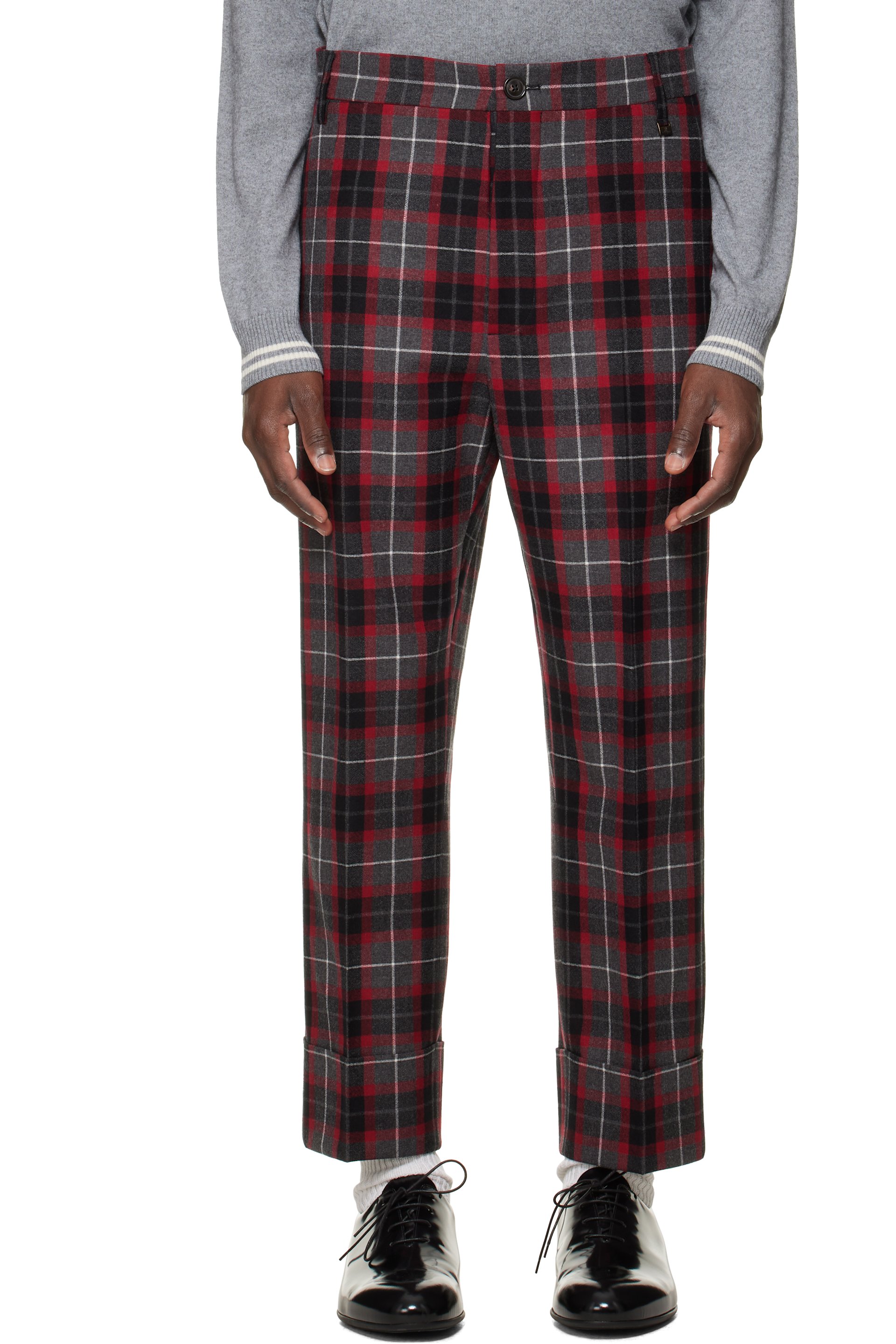 Vivienne Westwood - Red & Gray George Turn-Up Trousers