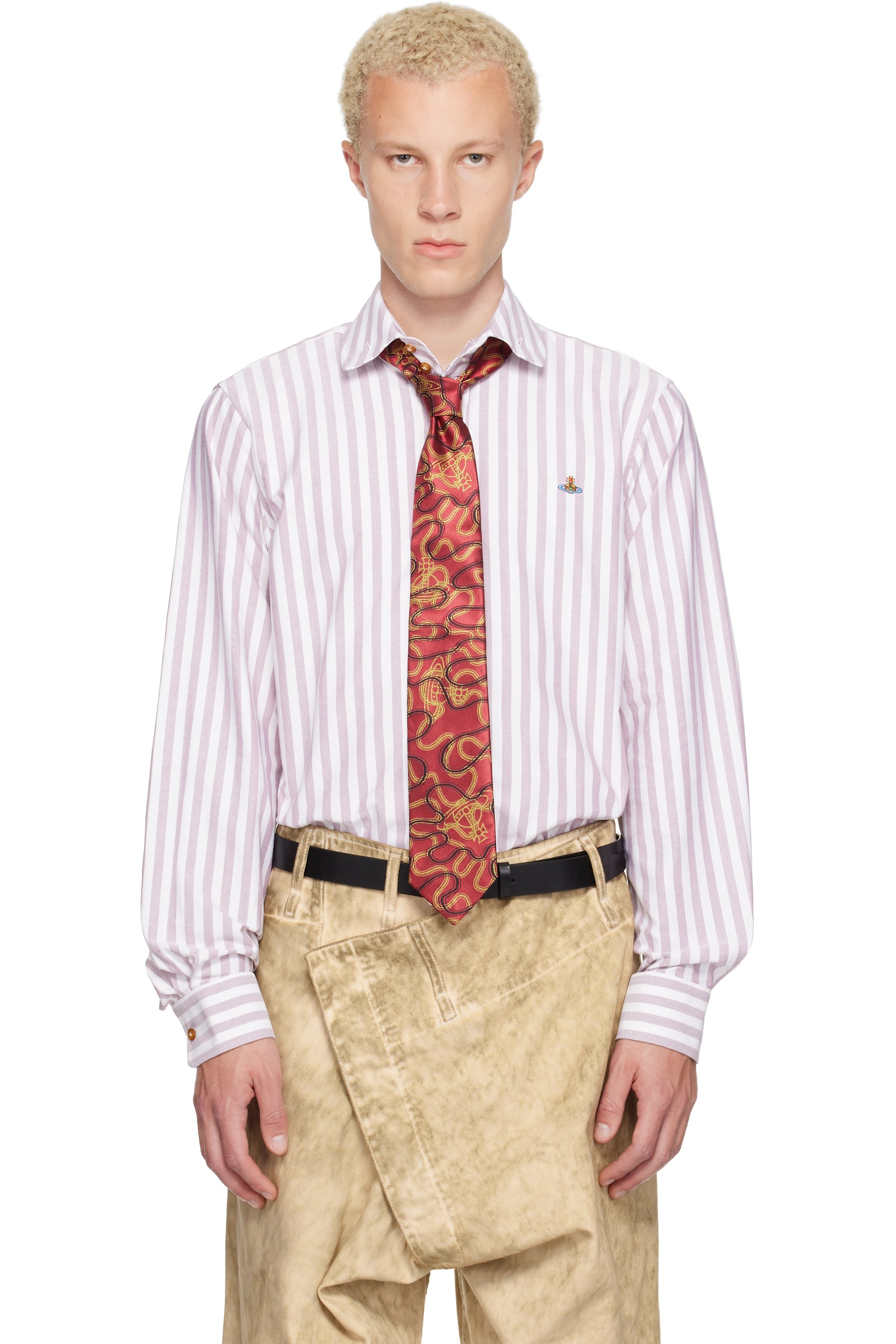 Vivienne Westwood - White & Burgundy Two Button Krall Shirt