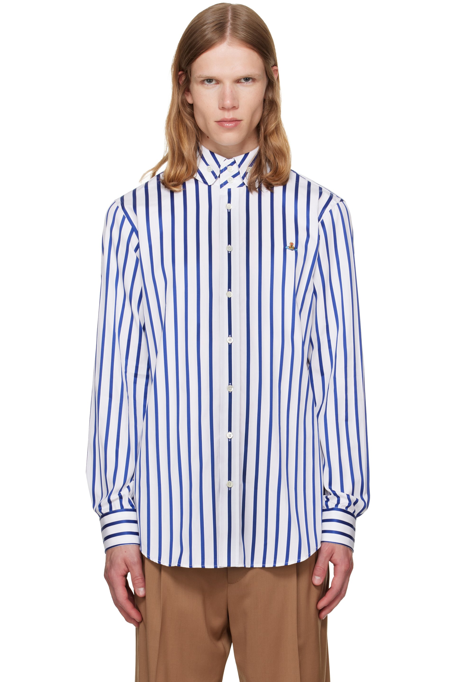 Vivienne Westwood - Chemise Krall blanc et bleu à boutons