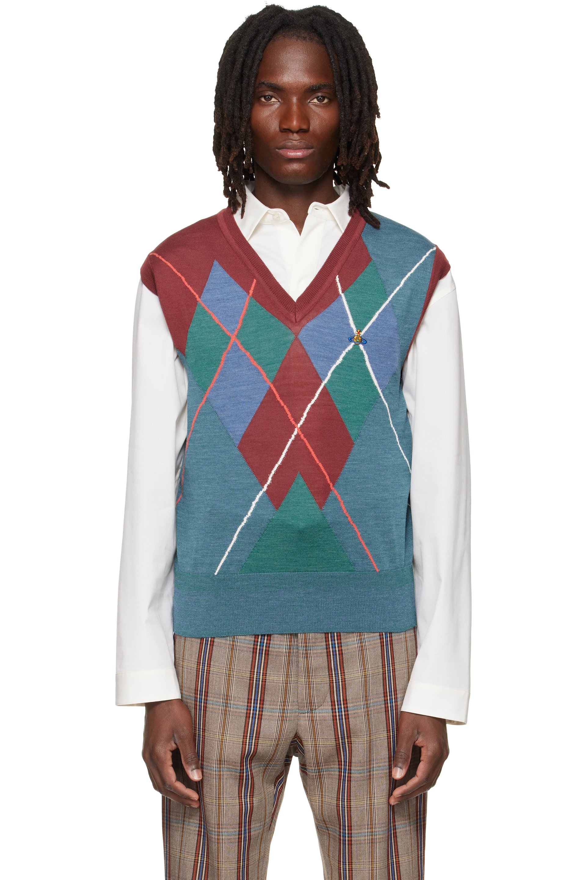 Vivienne Westwood - Burgundy & Blue Argyle Vest