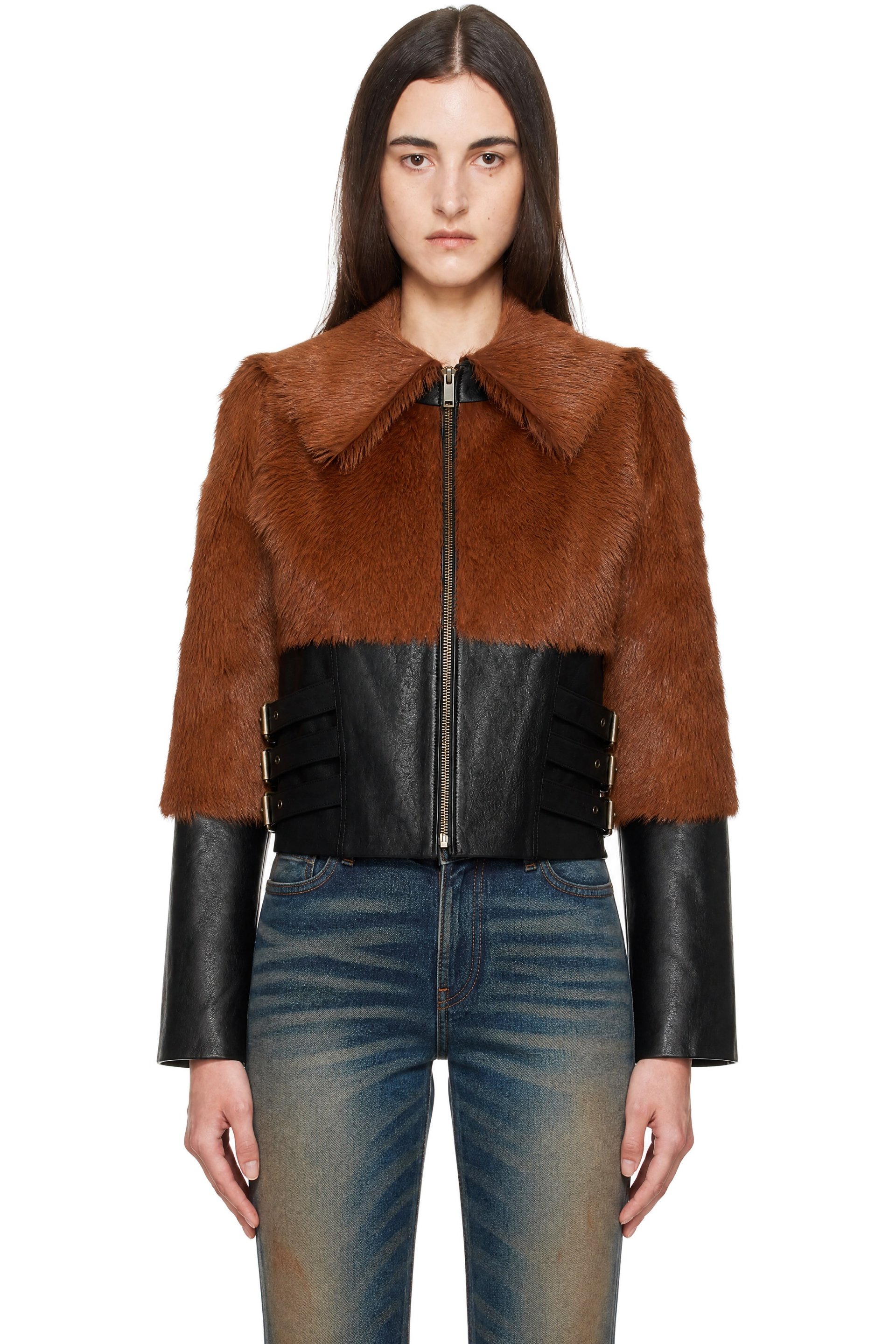 LAURA ANDRASCHKO - Black & Brown Soho Leather Biker Jacket