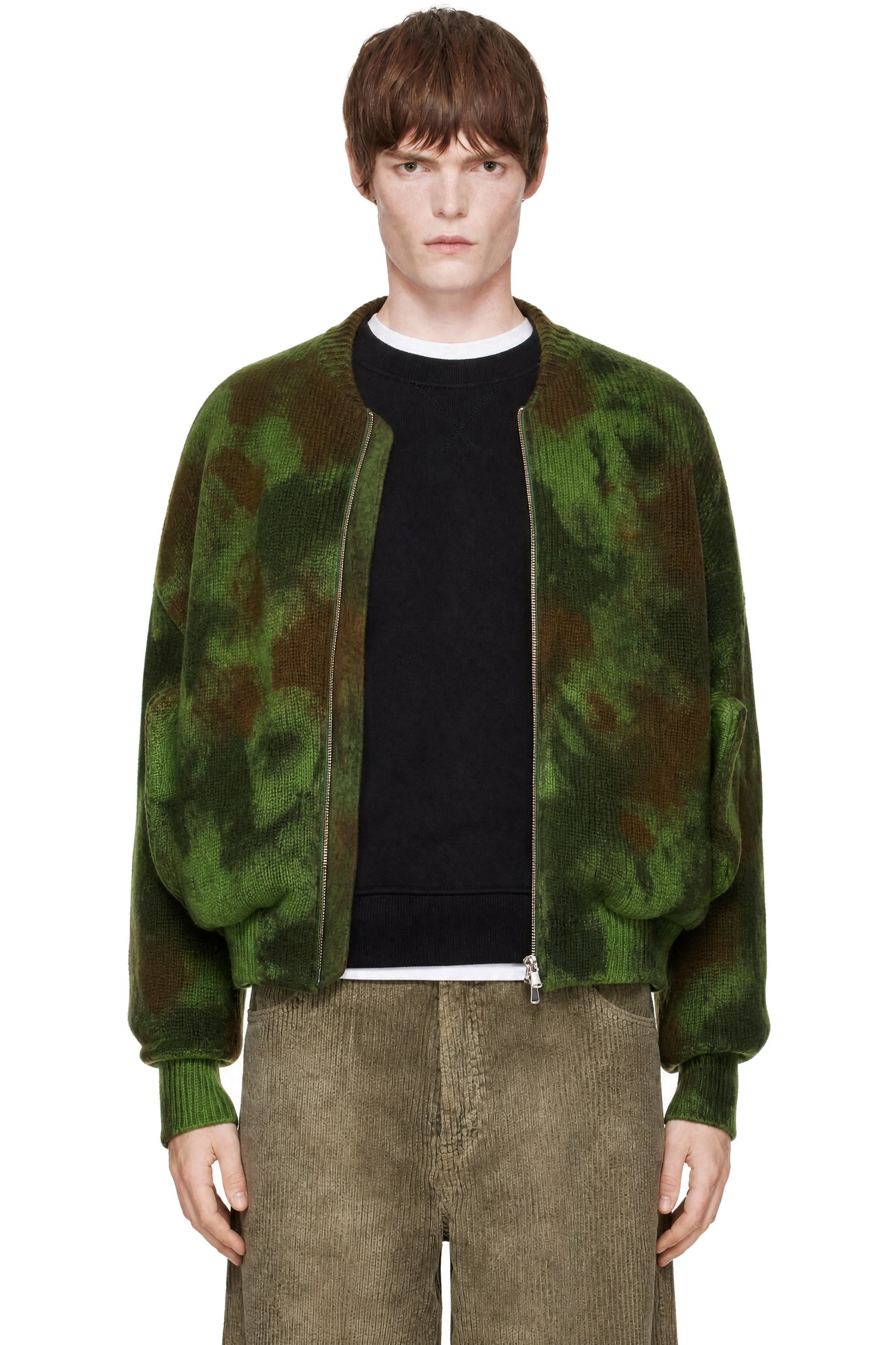 vowels - Green Knitted Bomber Jacket