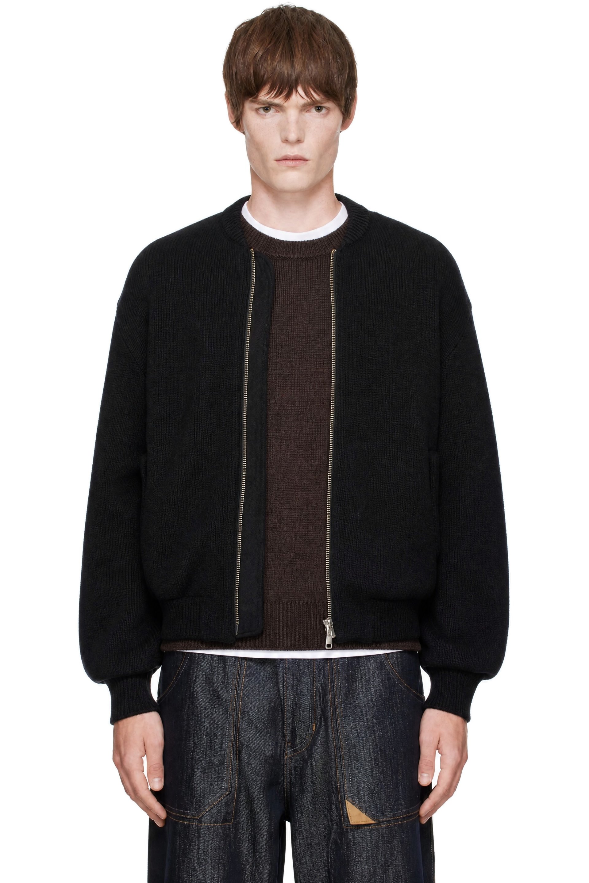 vowels - Black Knitted Bomber Jacket