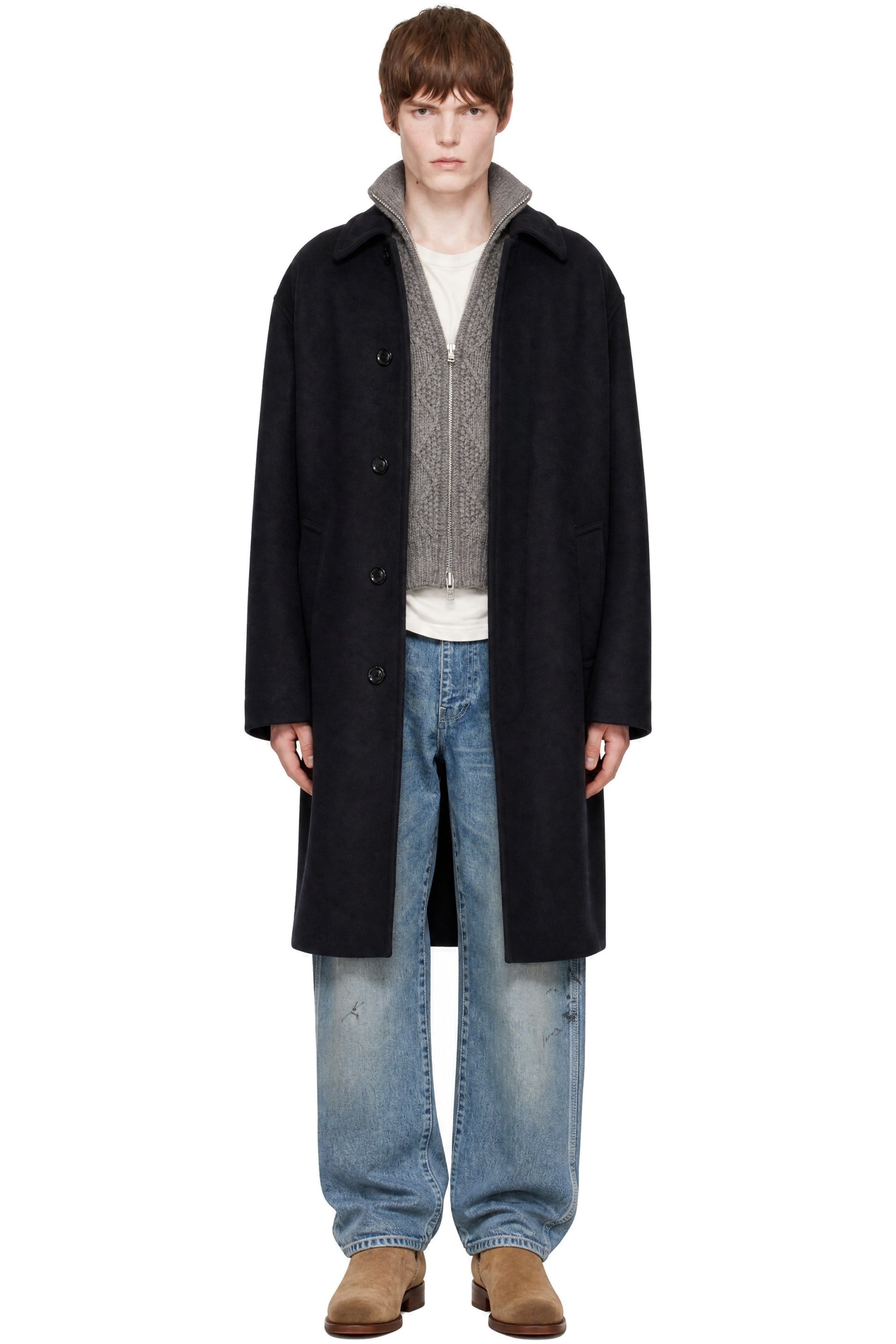 vowels - Black Wool Overcoat