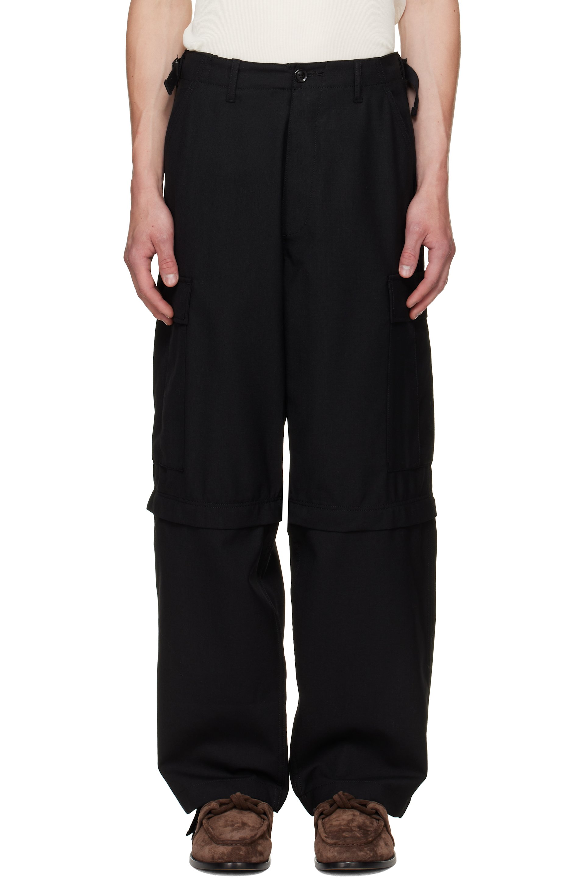 vowels - Black Solid Cargo Pants