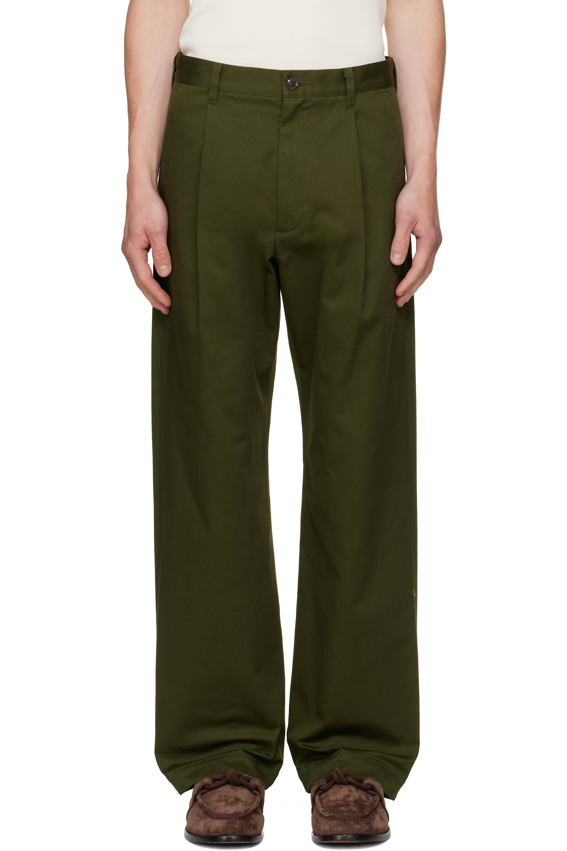 vowels - Green Pleated Trousers