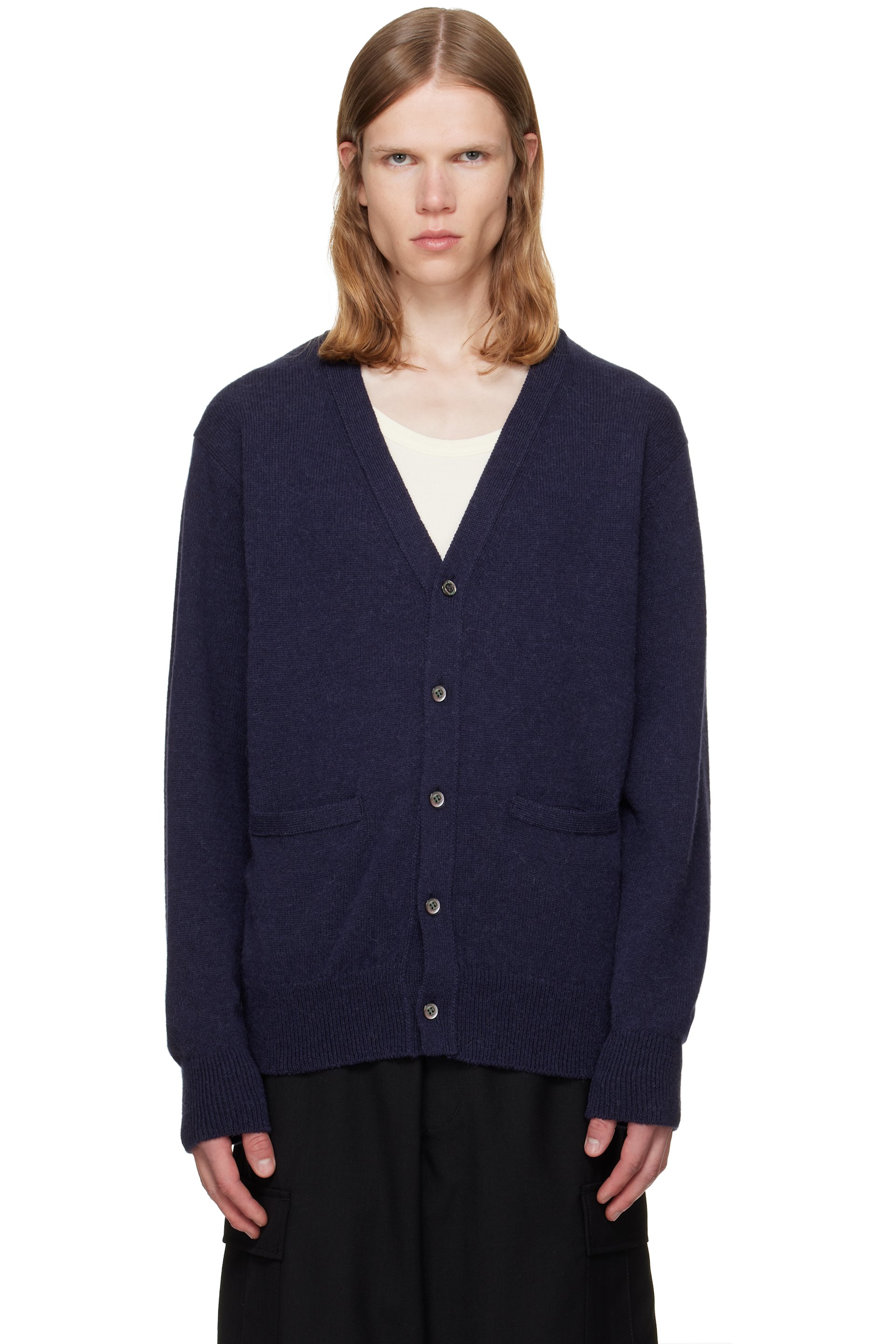 vowels - Cardigan bleu marine en alpaga