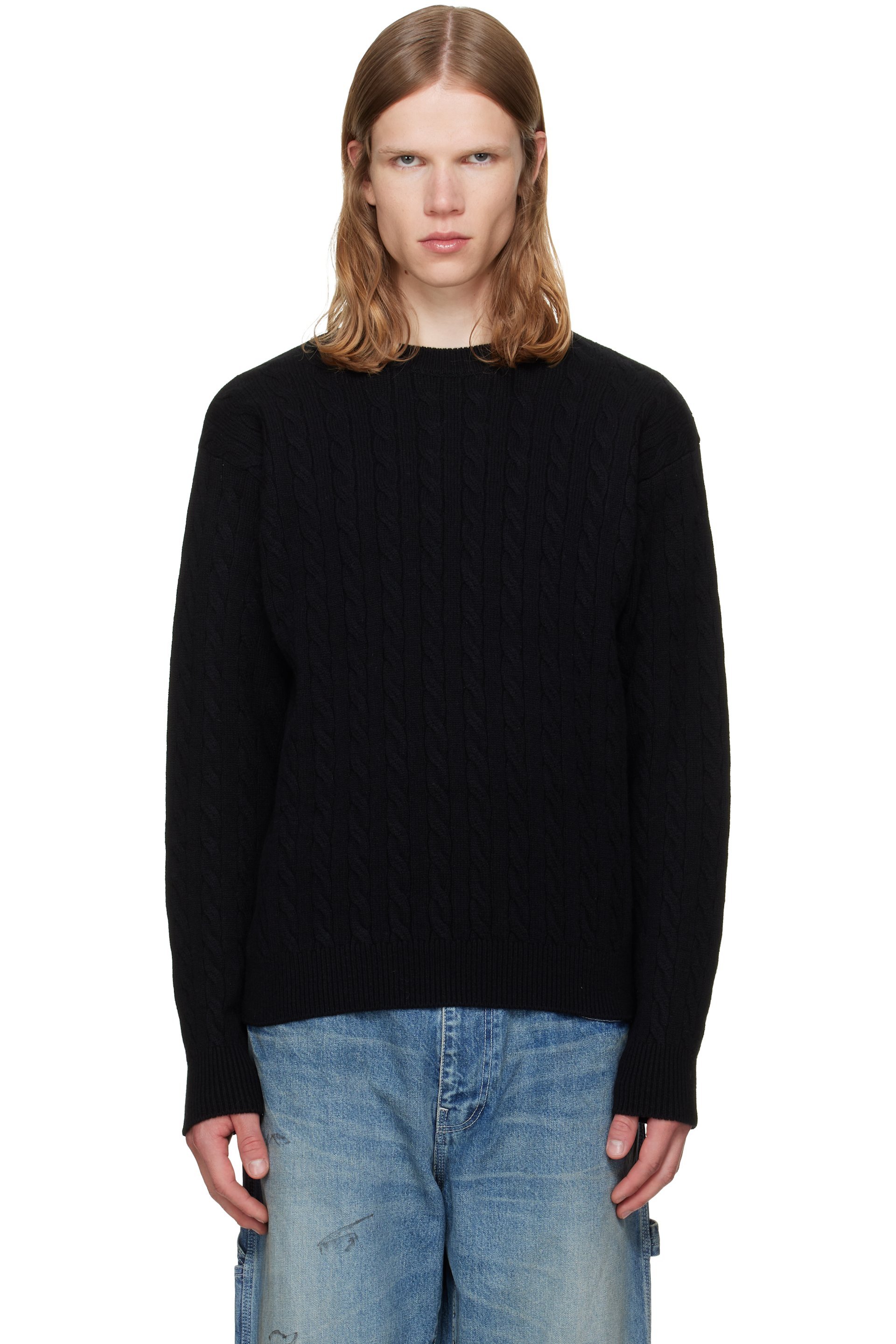 vowels - Black Cable Knit Crewneck Sweater