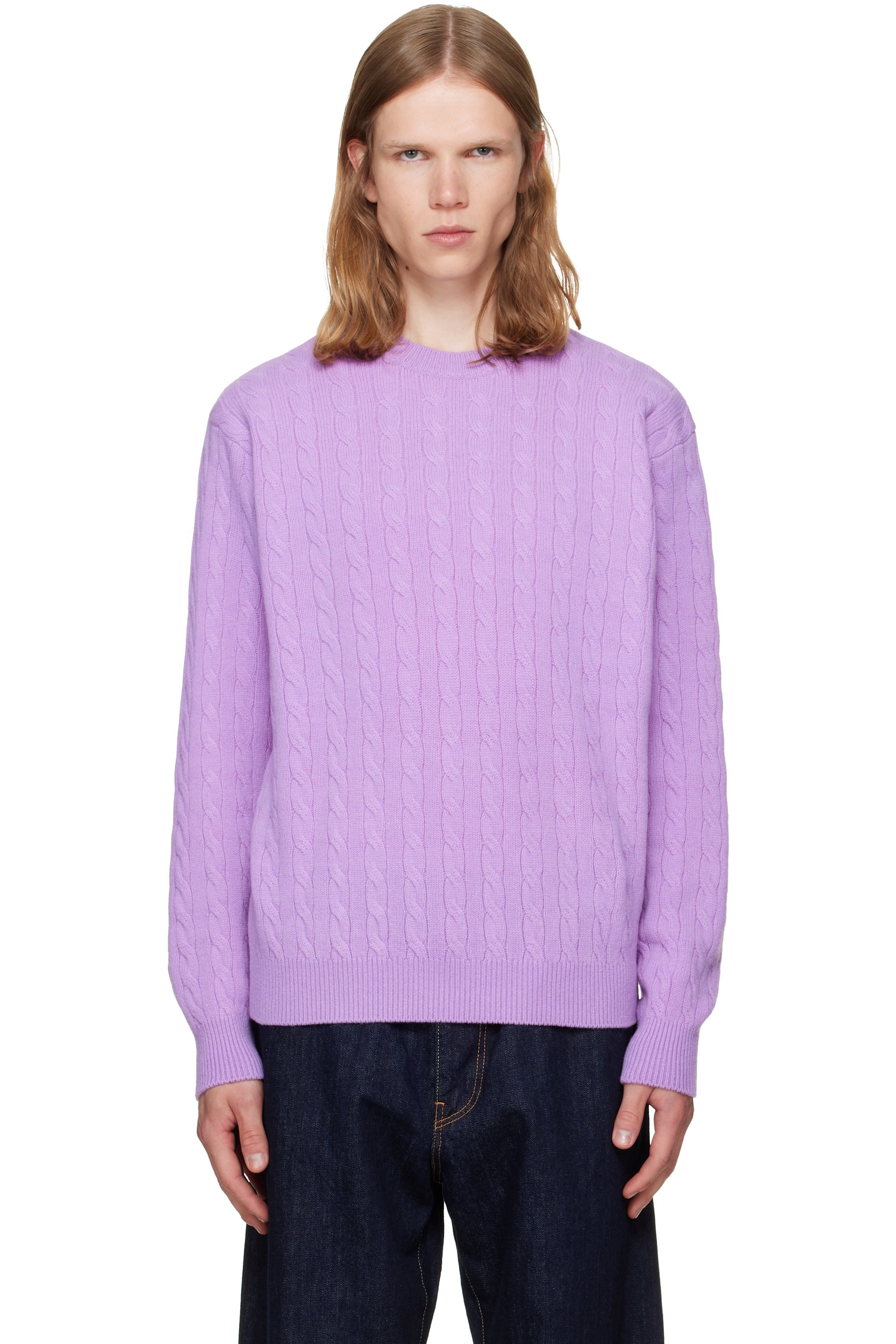 vowels - Purple Cable Knit Crewneck Sweater