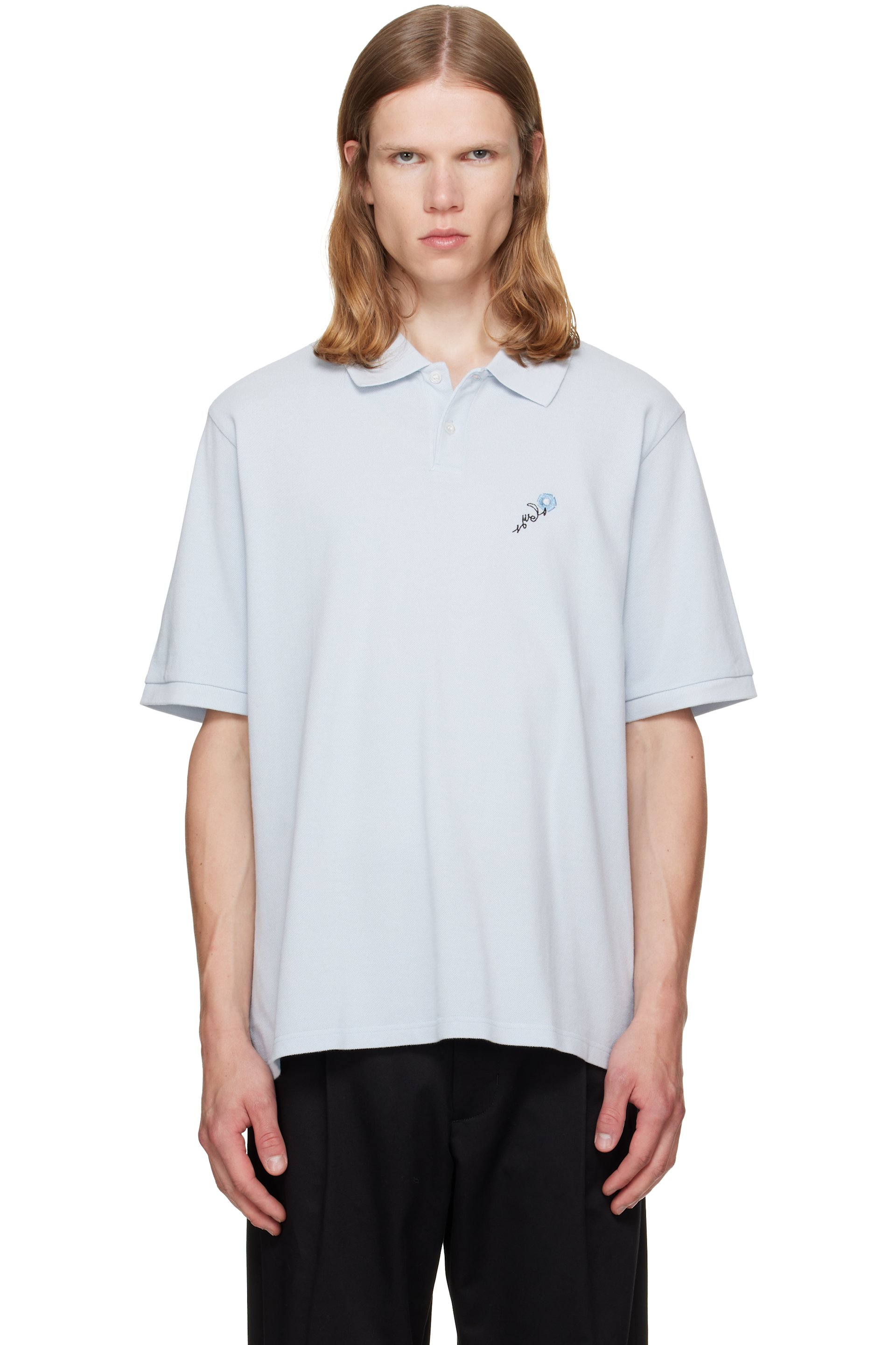vowels - Blue Short Sleeve Pique Polo