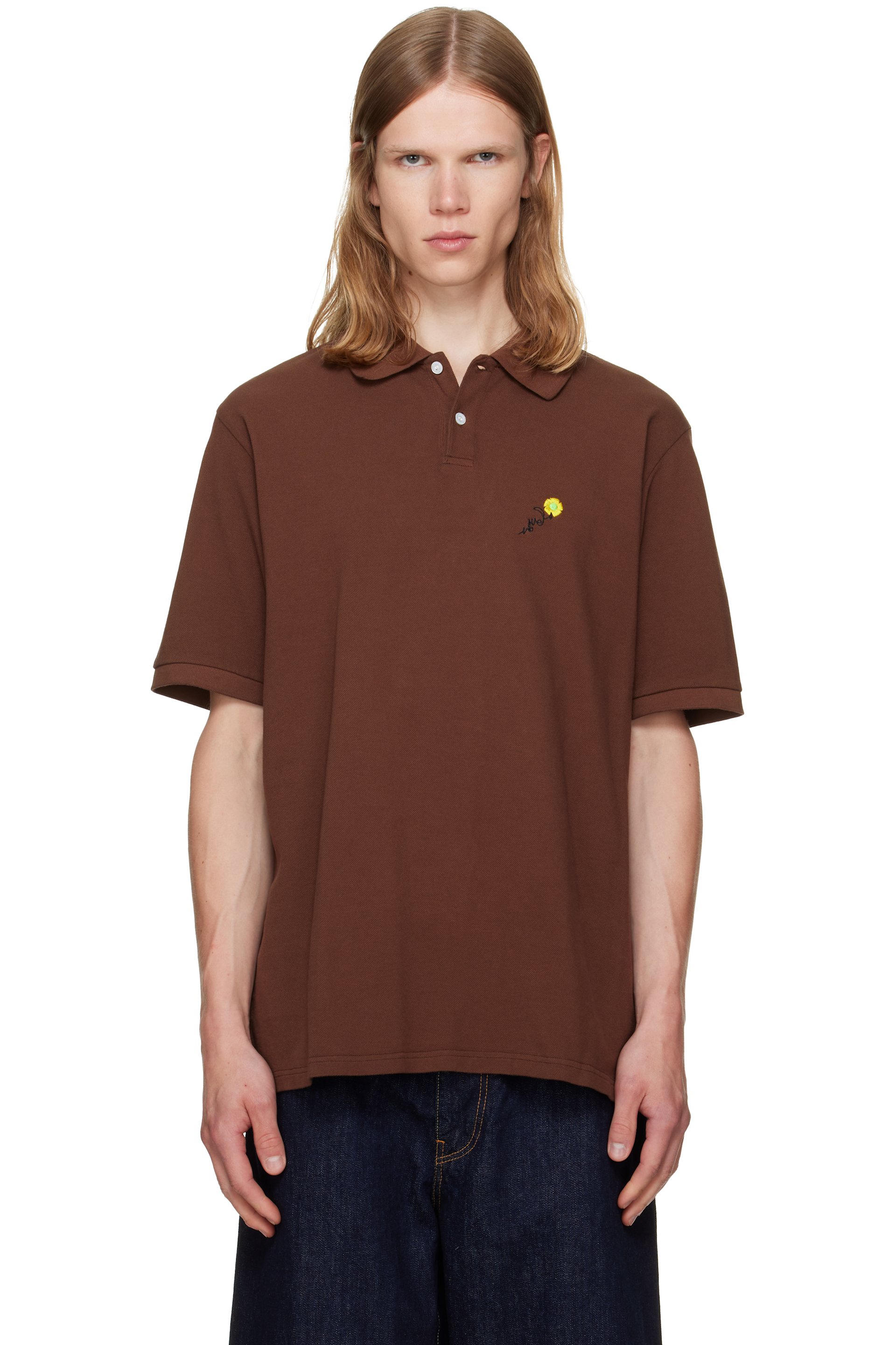 vowels - Brown Short Sleeve Pique Polo