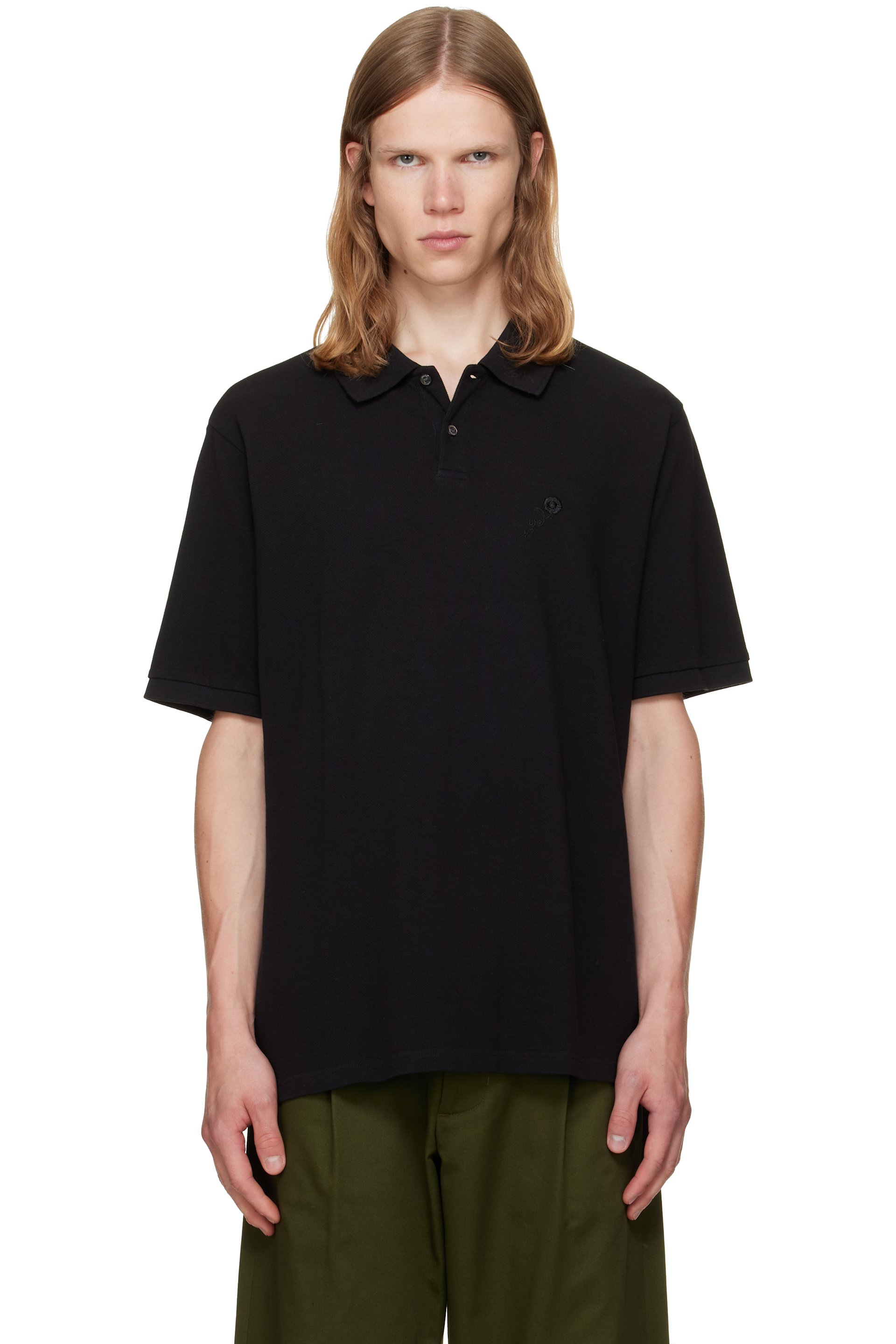 vowels - Black Short Sleeve Pique Polo