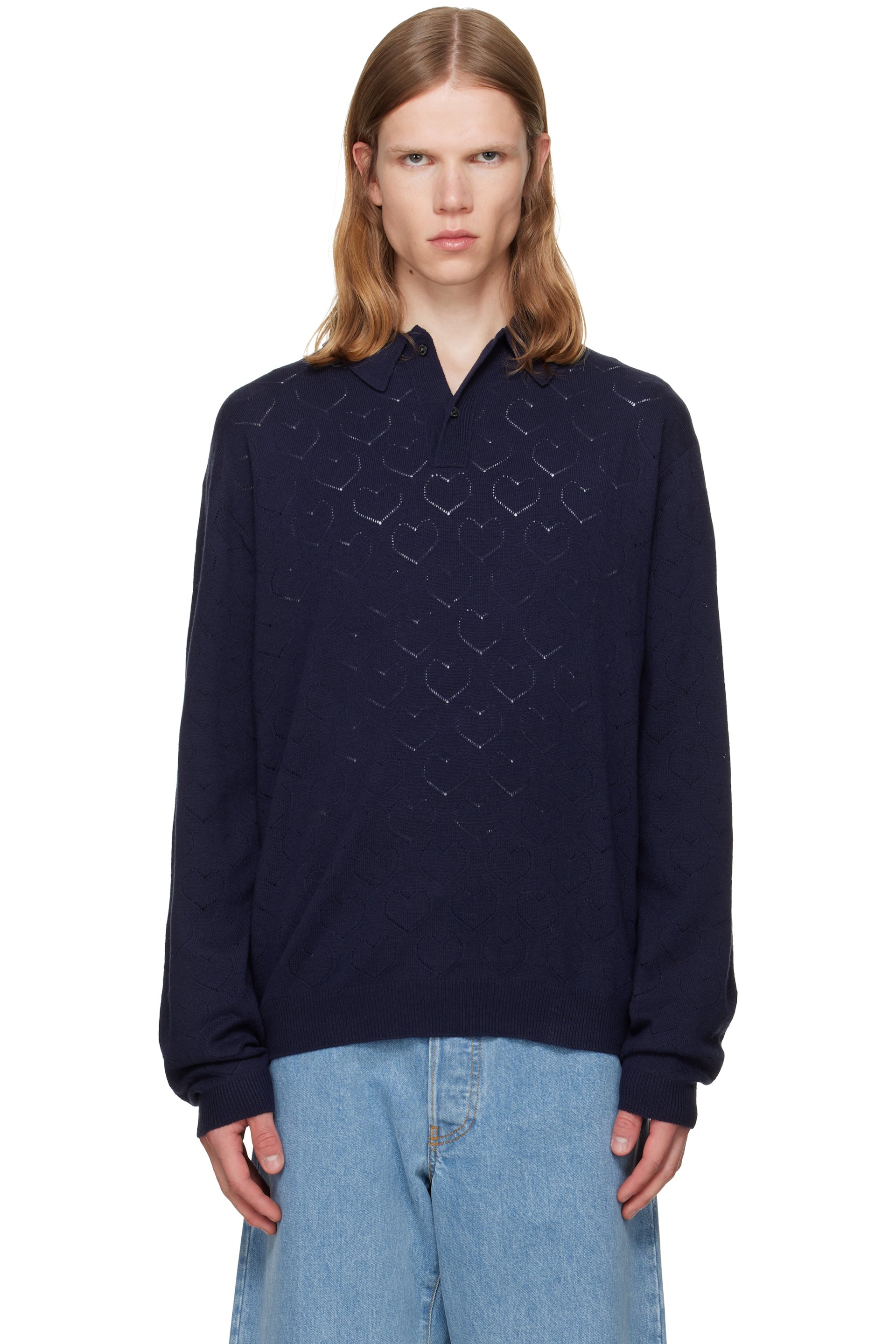 vowels - Navy Eyelet Polo