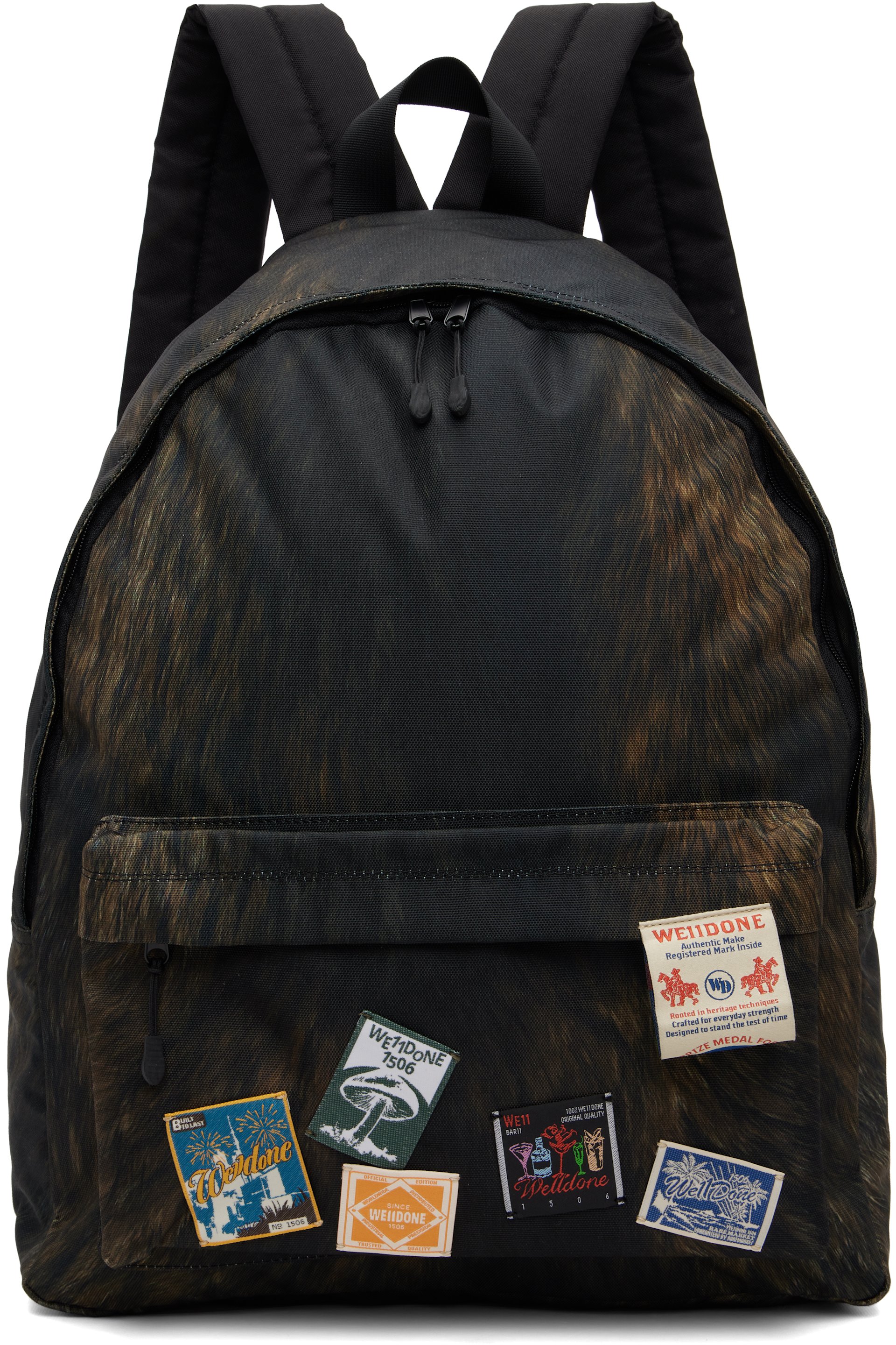We11done - Brown Fur Printed Backpack