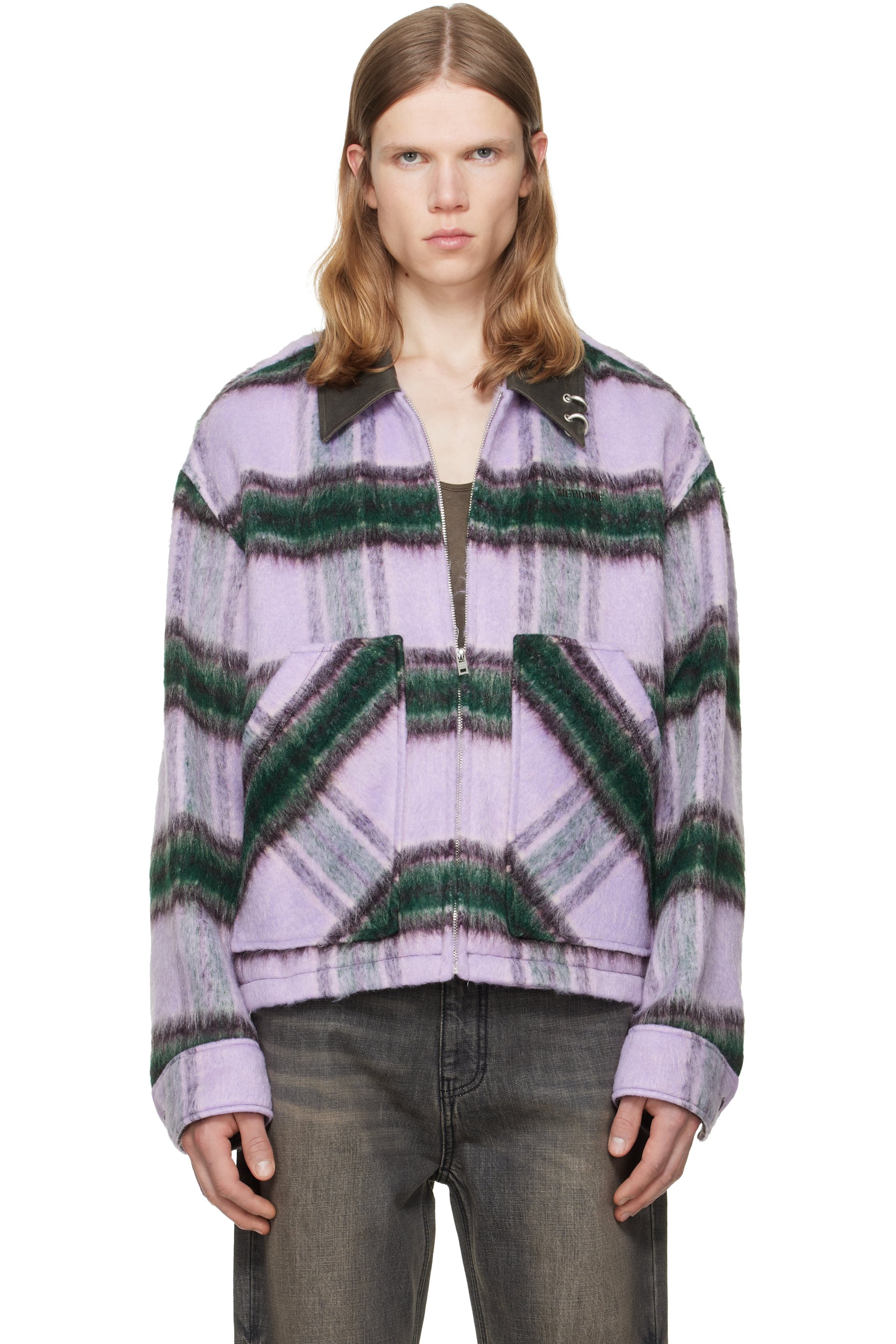 We11done - Blouson mauve à motif à carreaux