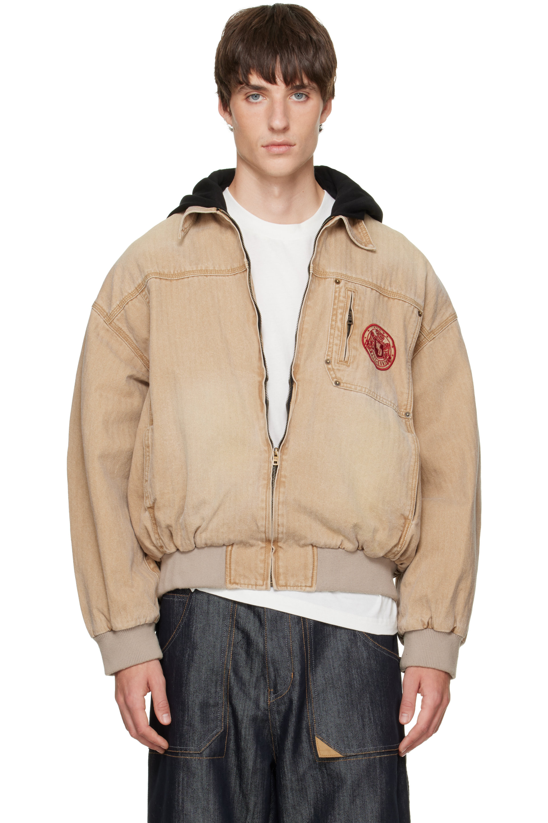 We11done - Tan Hooded Herringbone Jacket