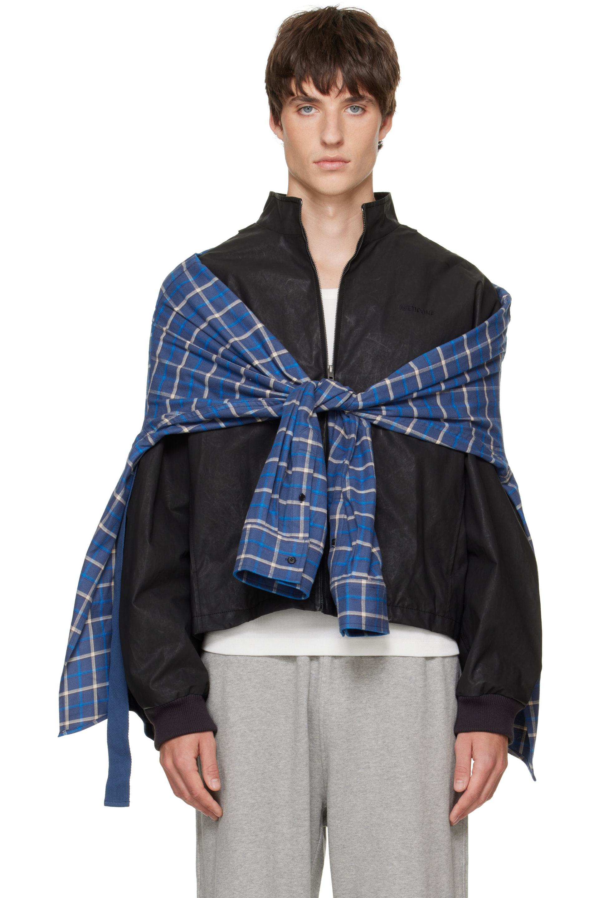 We11done - Black Coated Layered Harrington Jacket