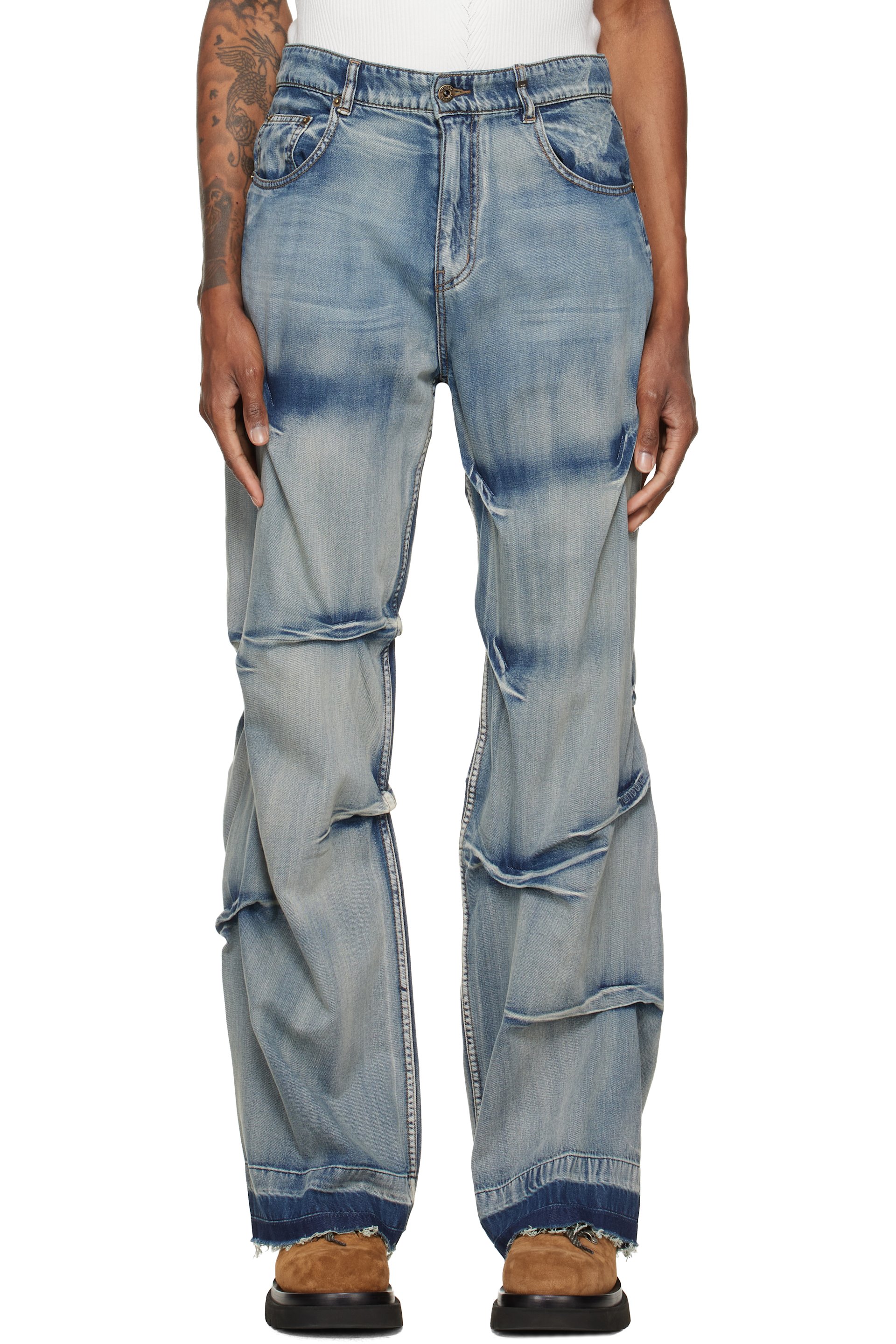 We11done - Blue Multi-Tuck Denim Jeans