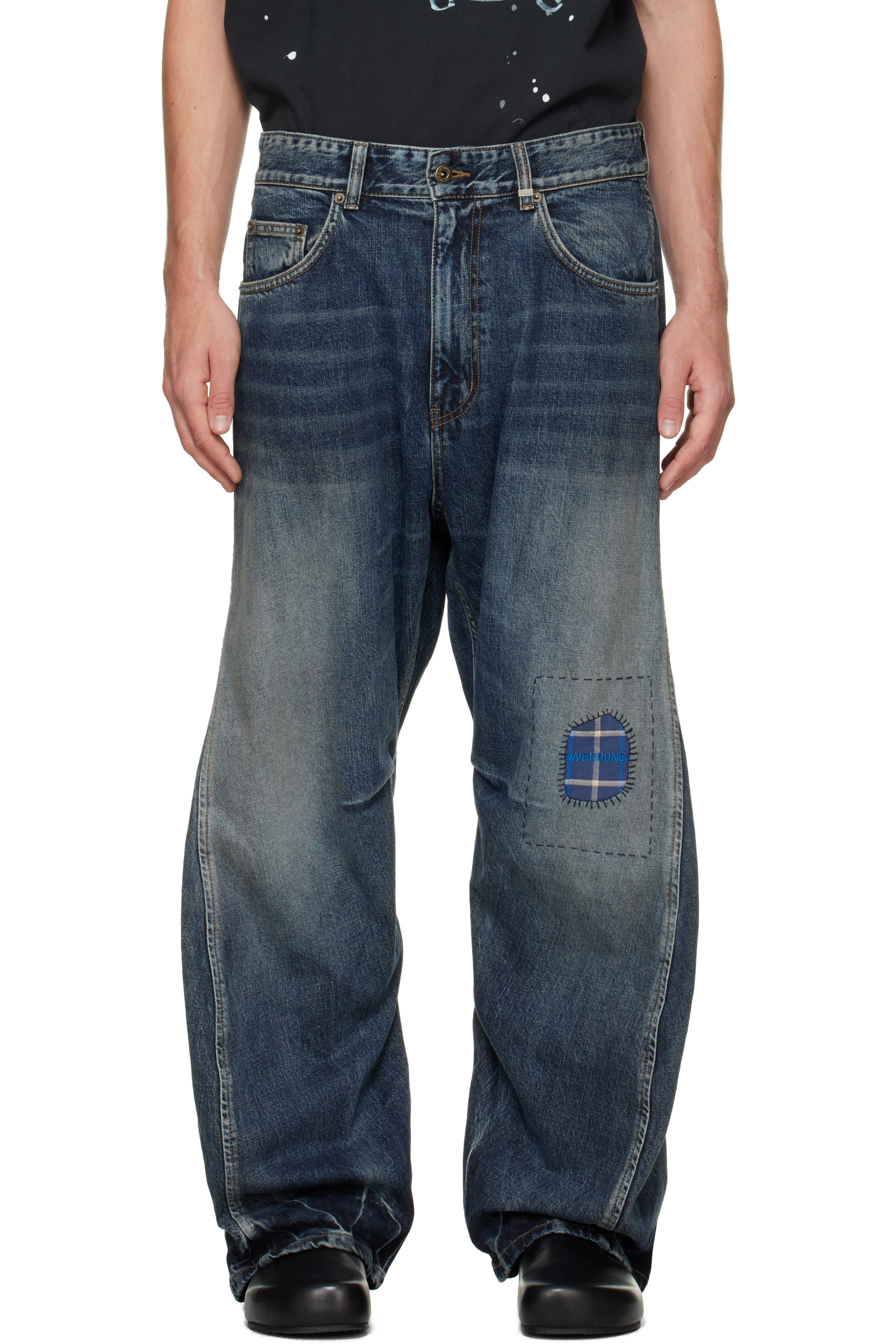 We11done - Navy Repair Curve Denim Jeans