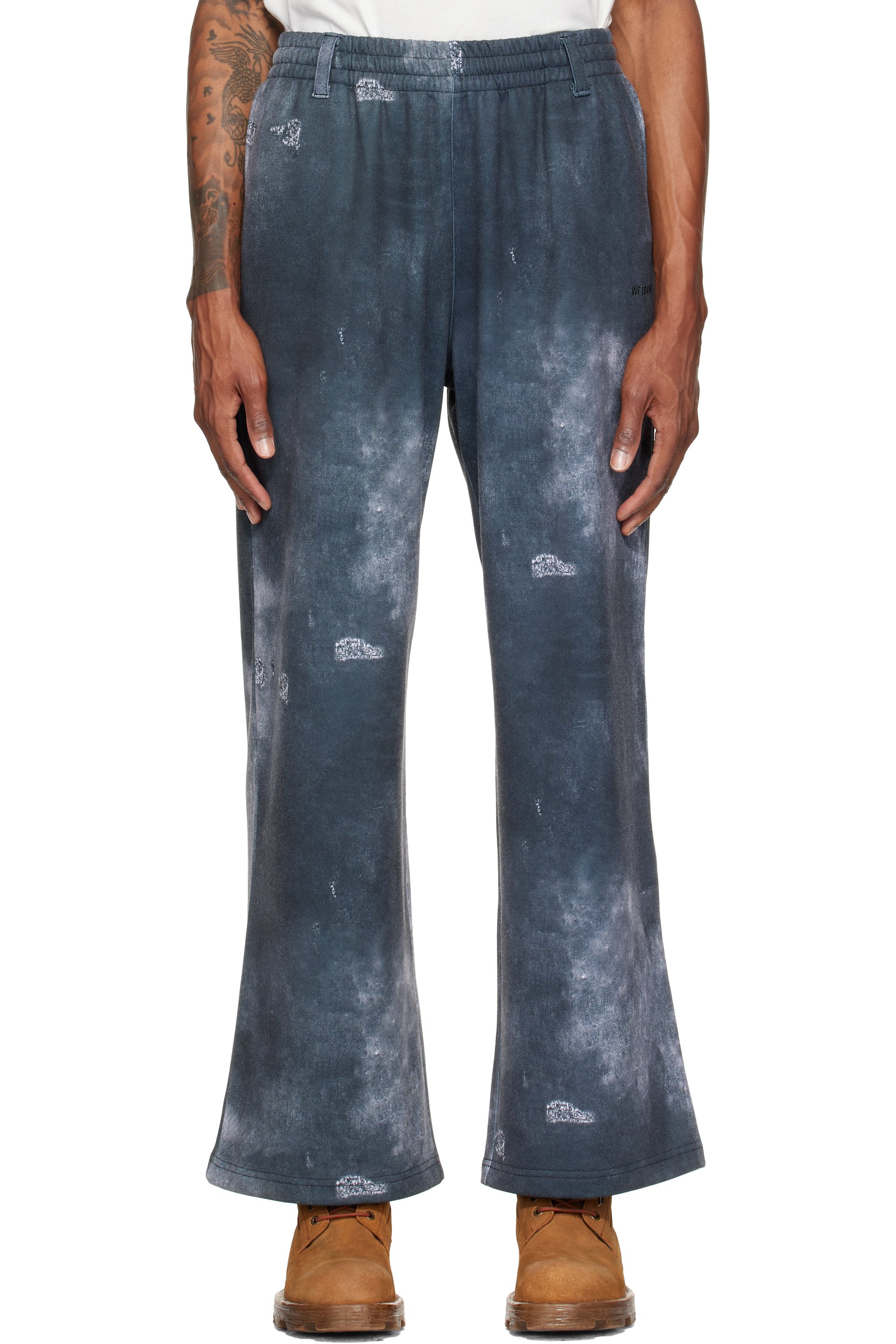 We11done - Gray Trompe L'oeil Denim Printed Sweatpants