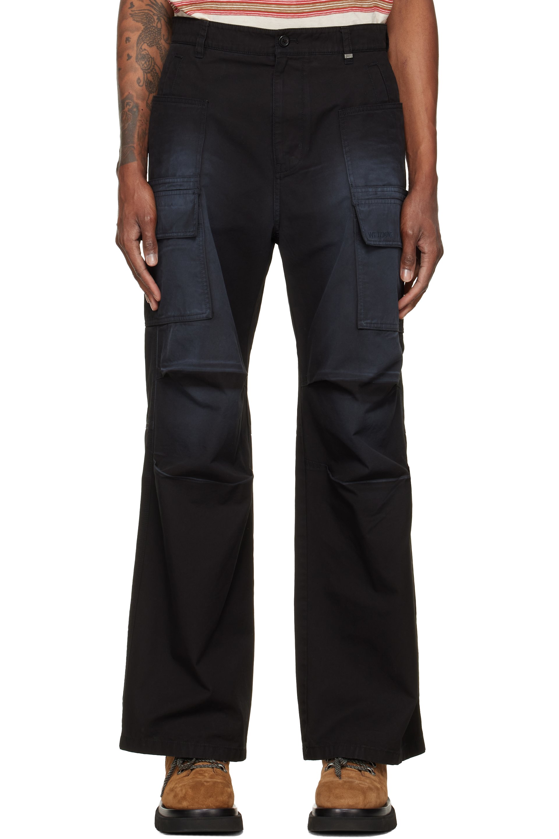 We11done - Black Washed Multi Pocket Cargo Pants